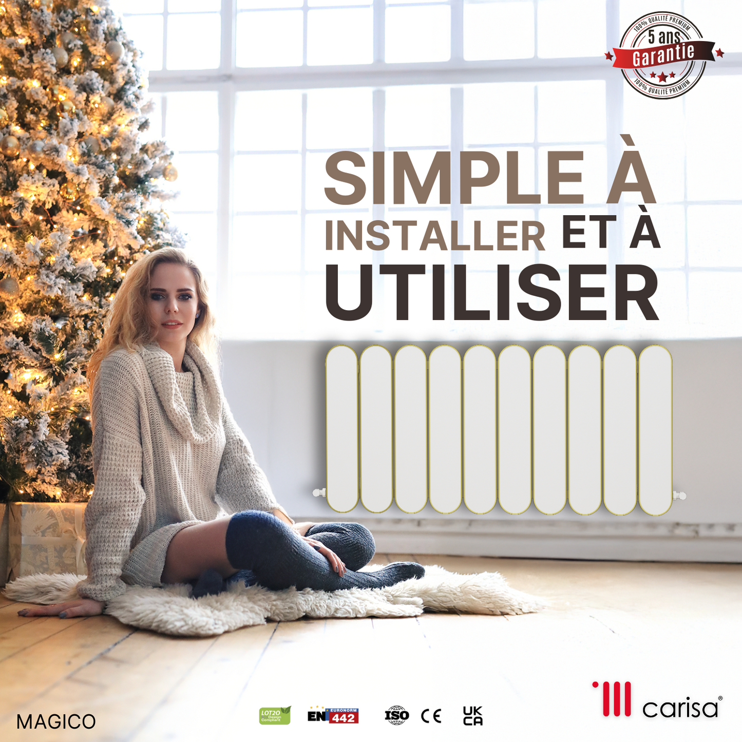 Carisa Magico Horizontaler Aluminium-Heizkörper, modernes Design, Weiß