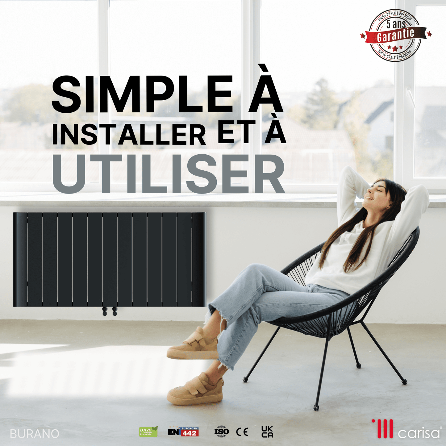Carisa Burano Horizontaler Aluminium-Heizkörper, modernes Design, Anthrazit