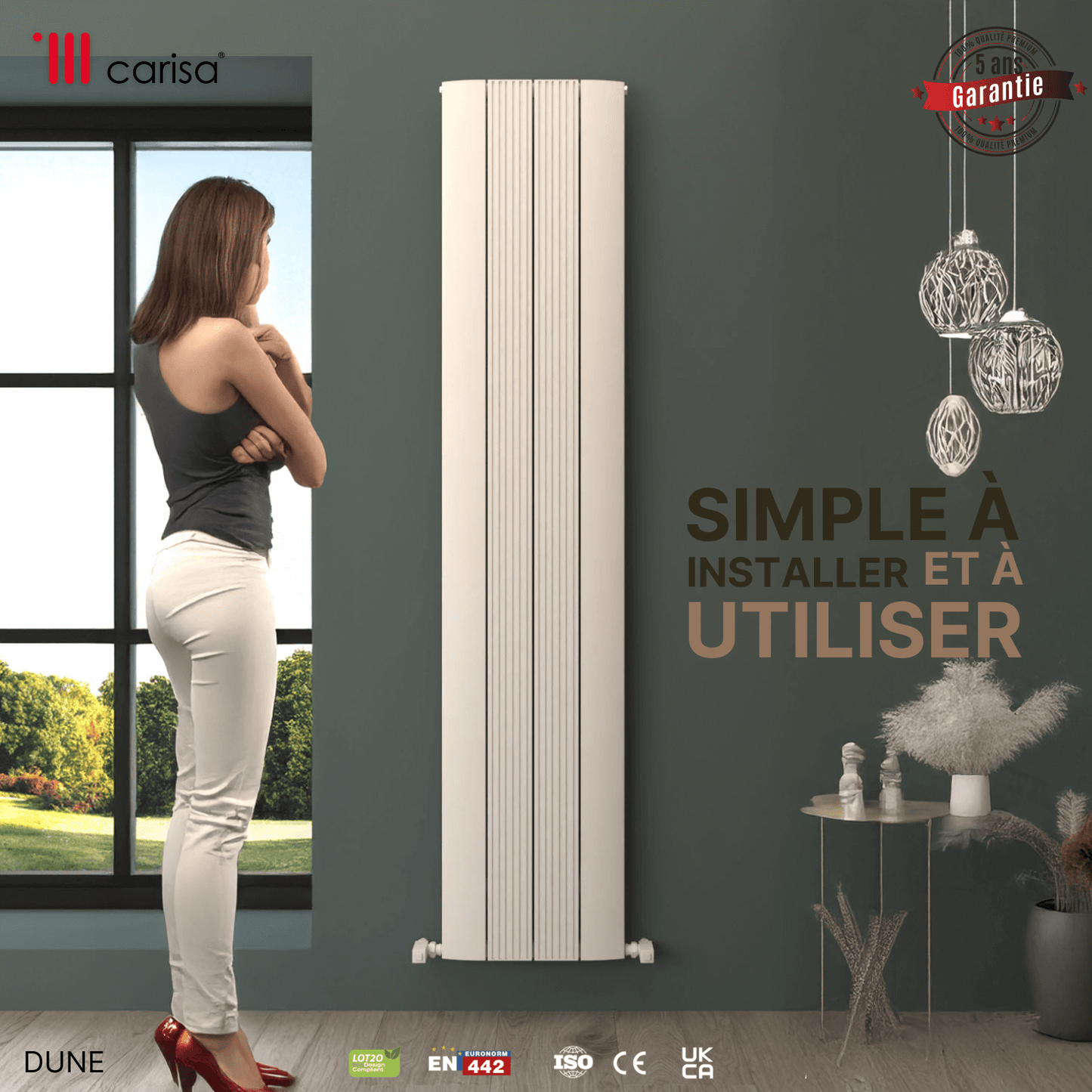 Carisa Dune Vertikaler Aluminium-Heizkörper, modernes Design, Weiß