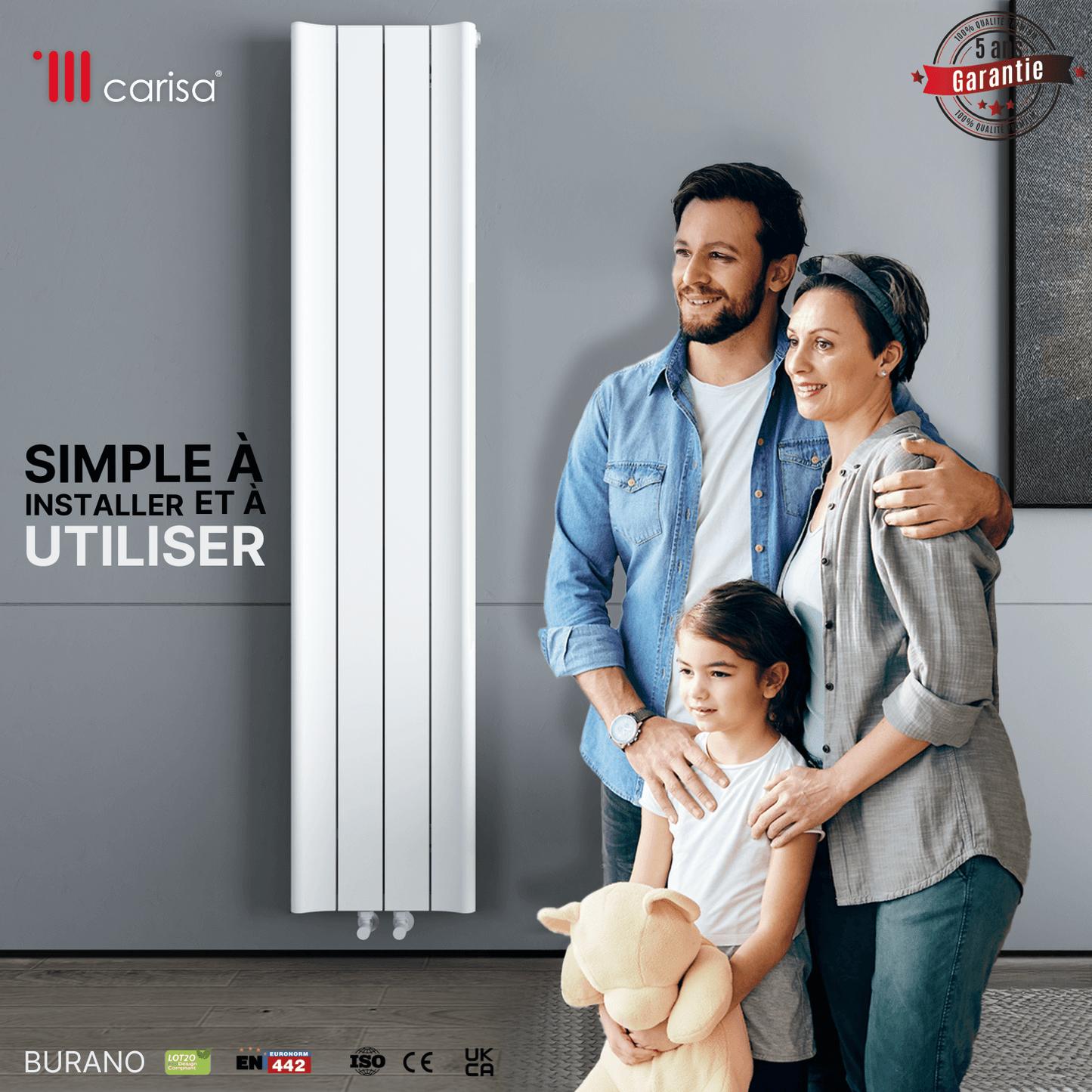 Carisa Burano Vertikaler Aluminium-Heizkörper, modernes Design, Weiß