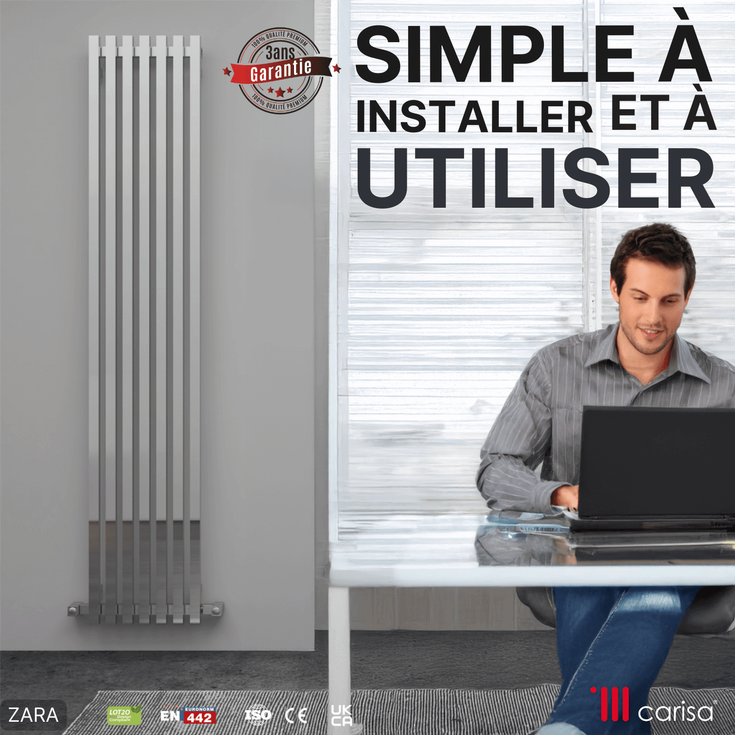 Carisa Zara Vertikaler Stahlheizkörper, modernes Design, Chrom