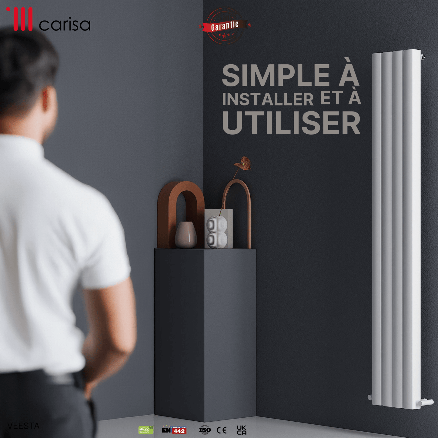 Carisa Vesta Vertikaler Aluminium-Heizkörper, modernes Design, Weiß