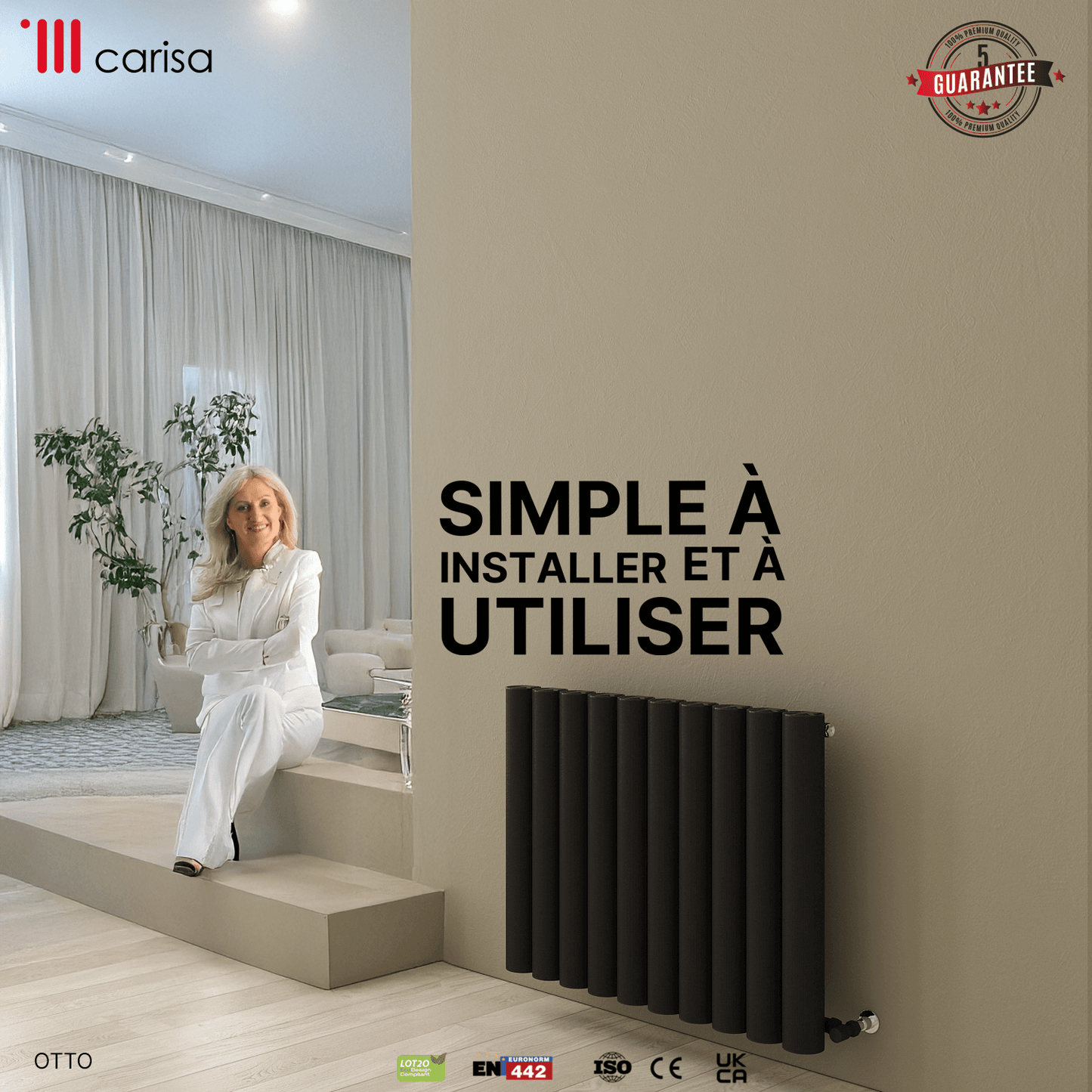 Carisa Otto Horizontaler Aluminium-Heizkörper, modernes Design, Anthrazit