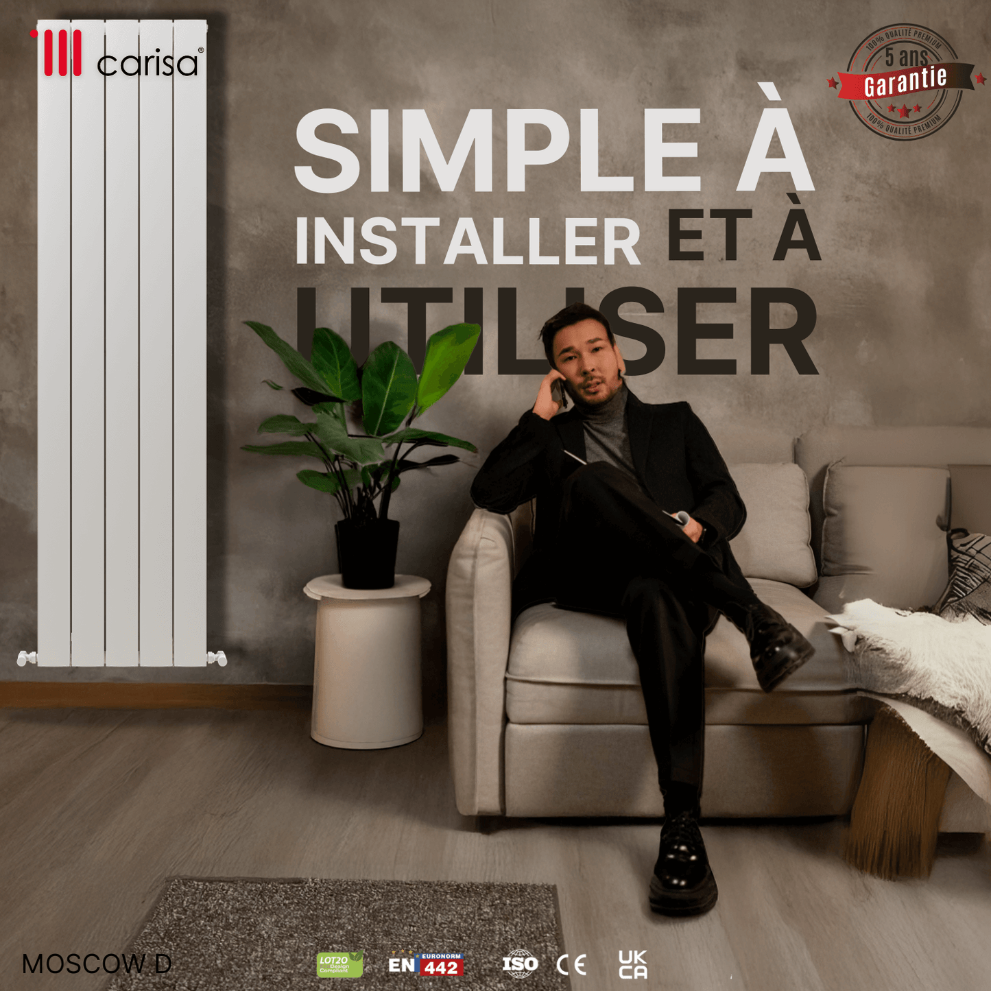Carisa Moscow D Vertikaler Aluminium-Heizkörper, modernes Design, Weiß