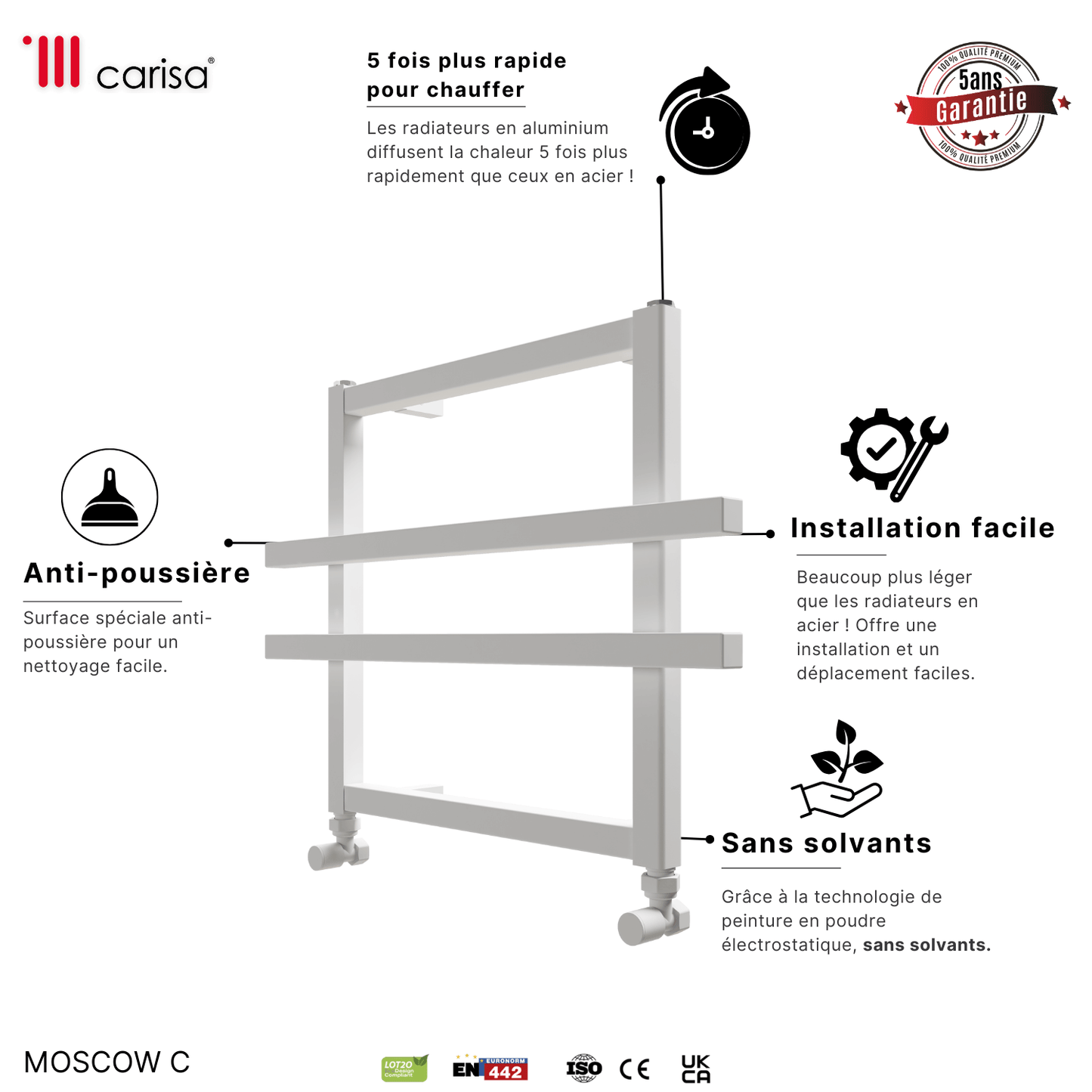 Carisa Ajax Handtuchwärmer aus Aluminium, modernes Design, Weiß