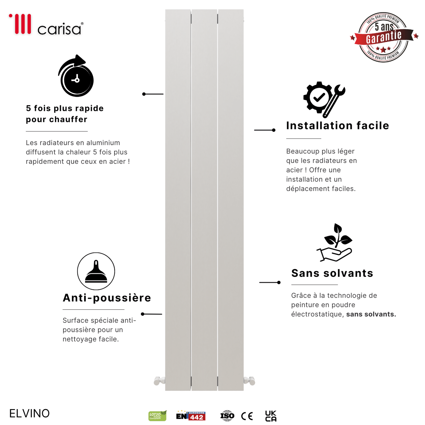 Carisa Elvino Vertikaler Aluminium-Heizkörper, modernes Design, Weiß