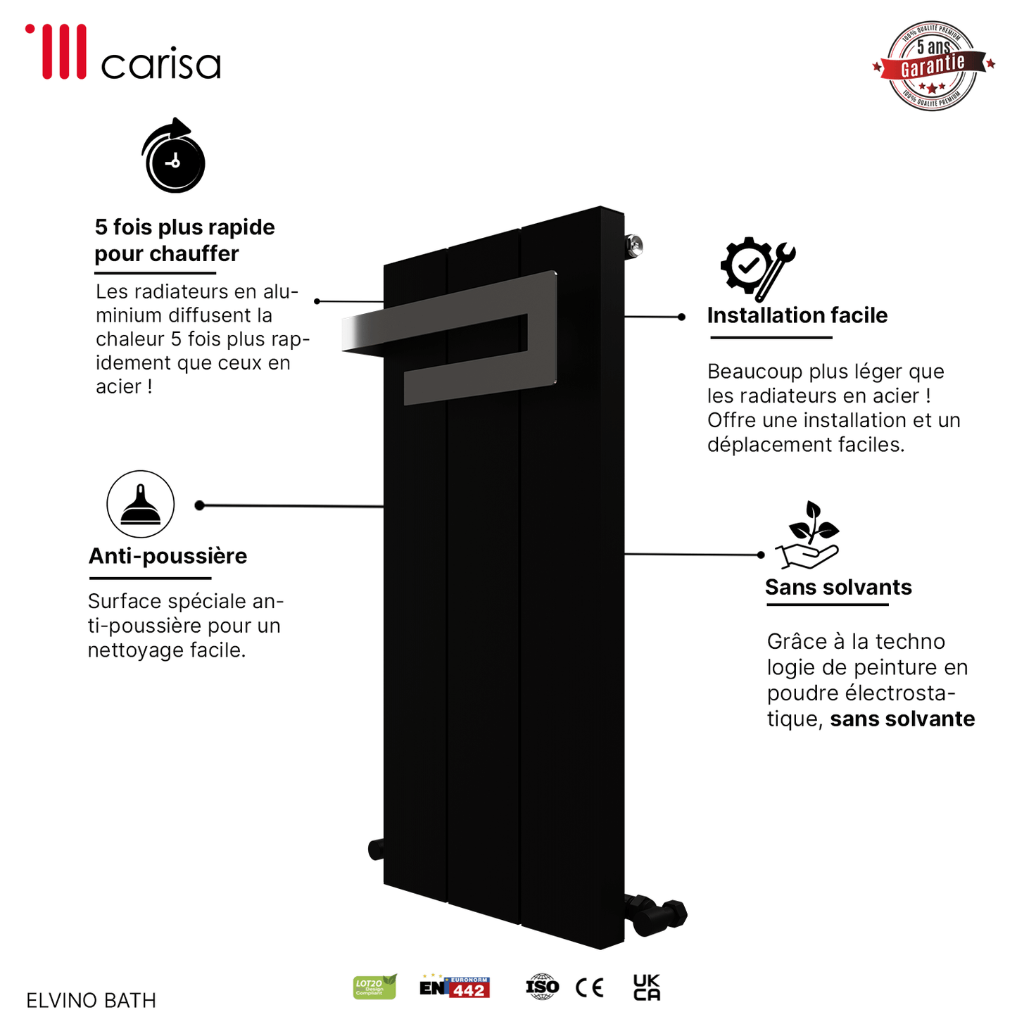Carisa Elvino Bad-Handtuchwärmer aus Aluminium, modernes Design, Schwarz