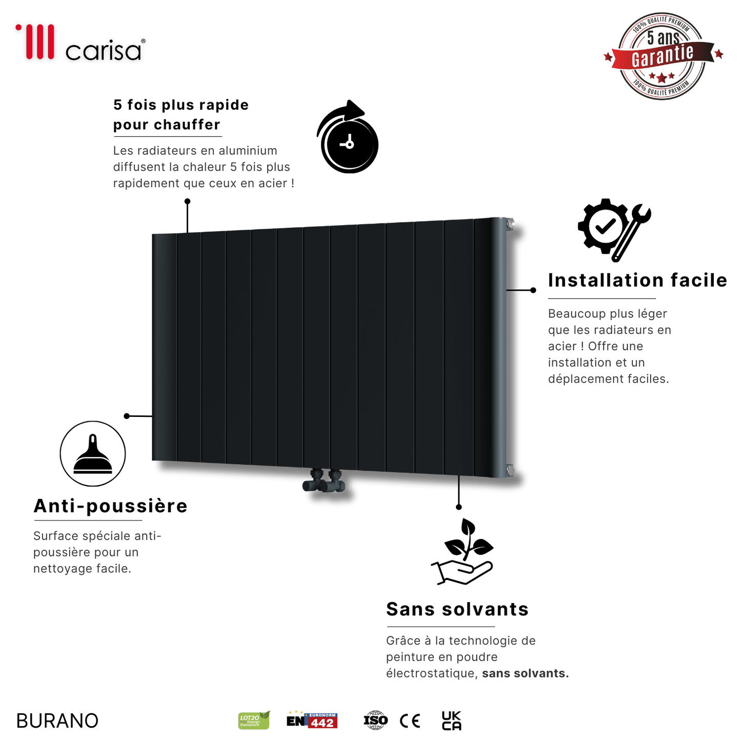 Carisa Burano Horizontaler Aluminium-Heizkörper, modernes Design, Anthrazit