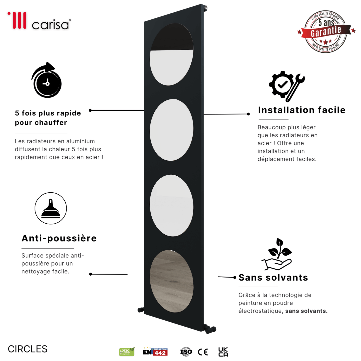 Carisa Circles Vertikaler Aluminium-Heizkörper, modernes Design, Anthrazit