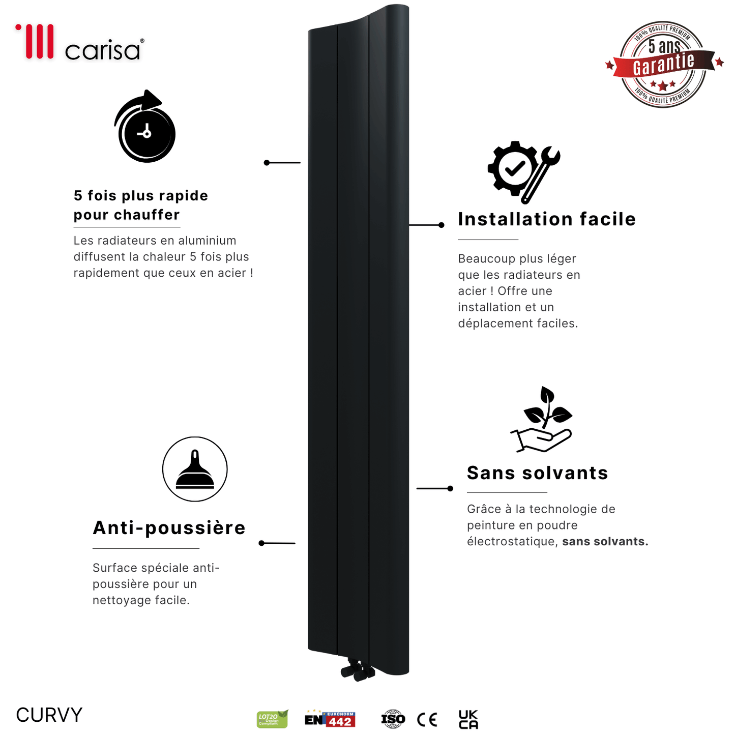 Carisa Curvy Vertikaler Aluminiumheizkörper Modernes Design Anthrazit