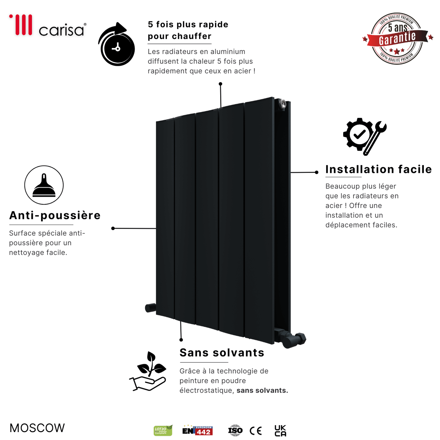 Carisa Moskau Horizontaler Aluminium-Heizkörper, modernes Design, Anthrazit