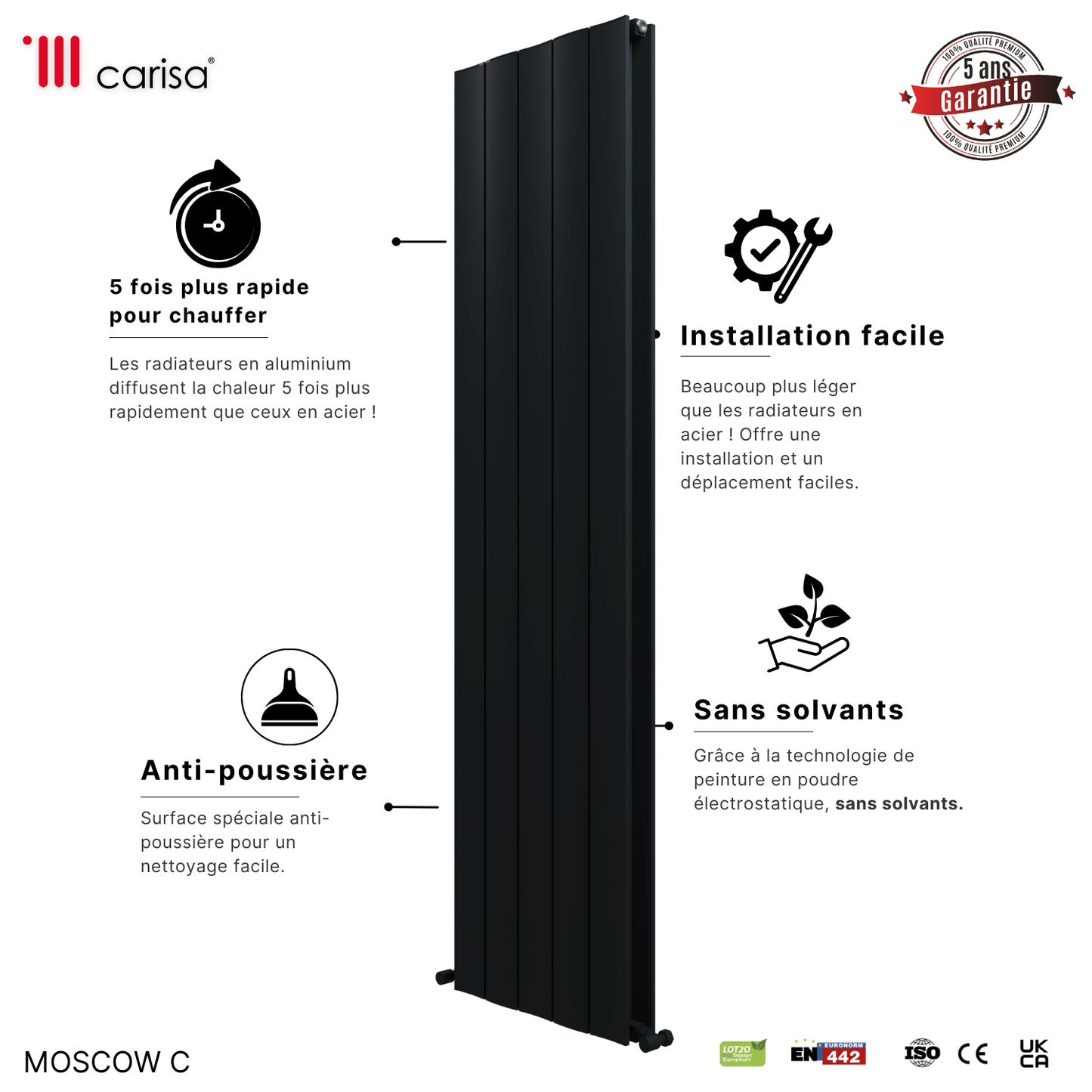 Carisa Moscow C Vertikaler Aluminium-Heizkörper, modernes Design, Anthrazit