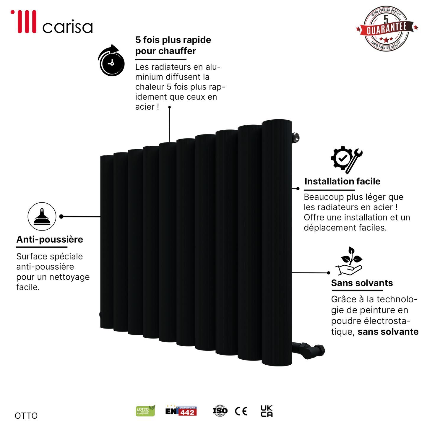 Carisa Otto Horizontaler Aluminium-Heizkörper, modernes Design, Anthrazit
