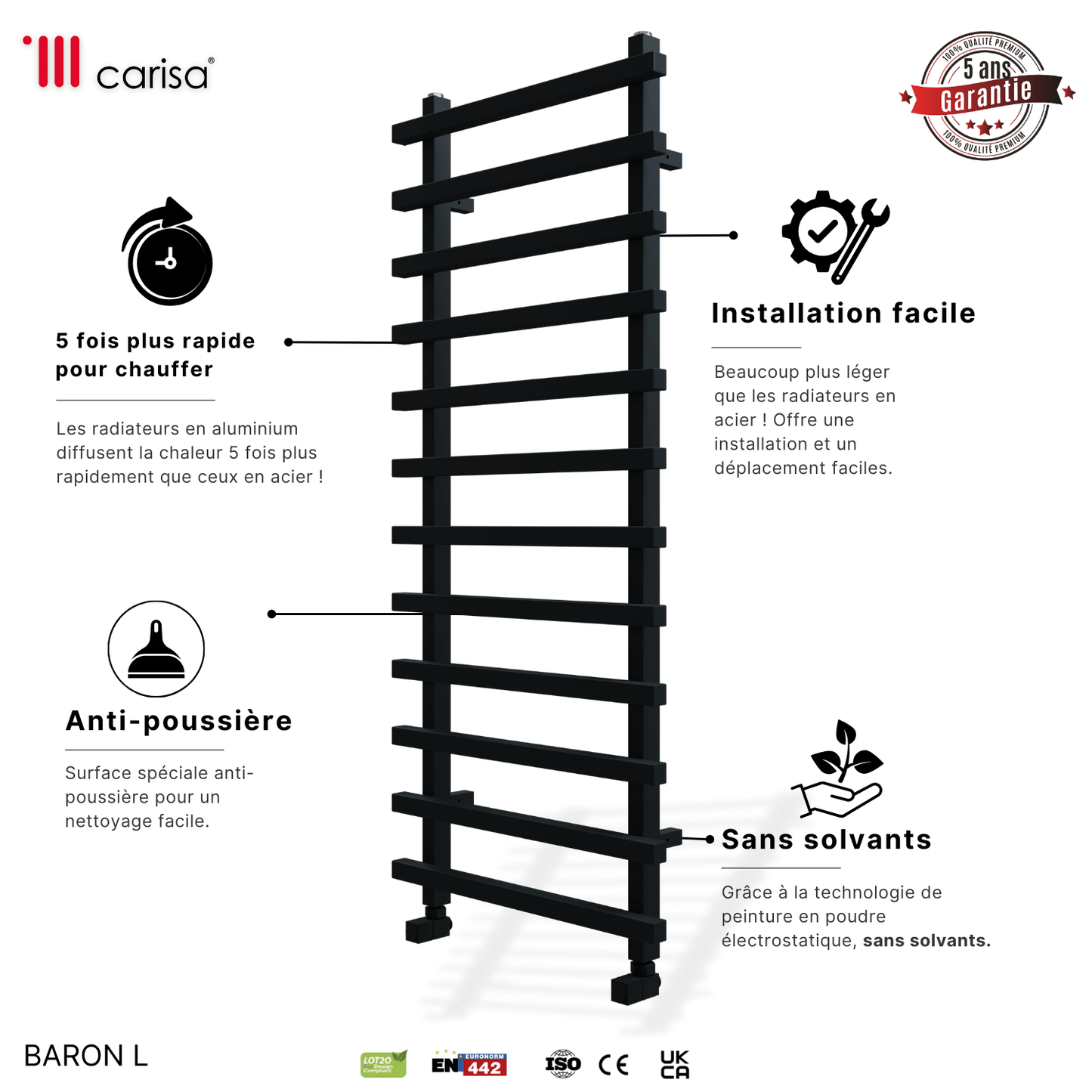 Carisa Baron L Handtuchwärmer aus Aluminium, modernes Design, Anthrazit
