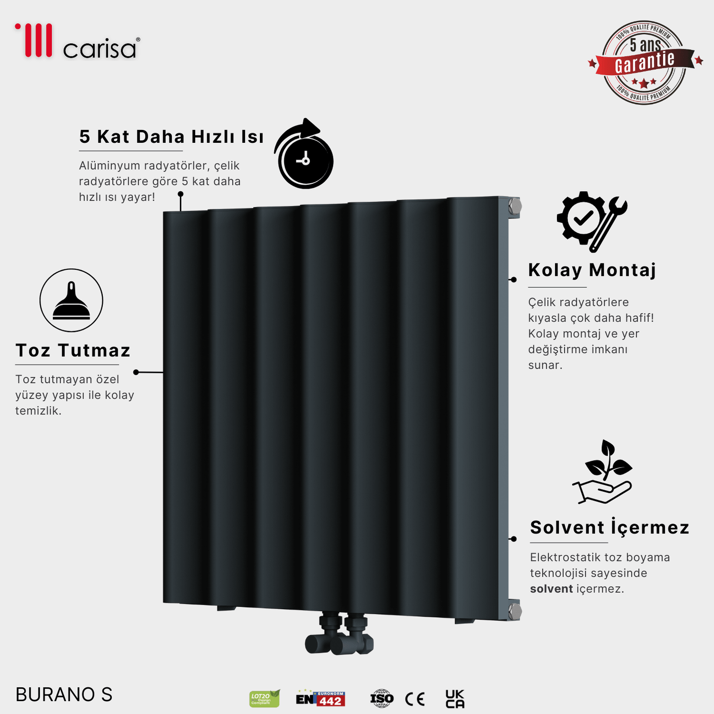 Carisa Burano S Horizontaler Aluminium-Heizkörper, modernes Design, Anthrazit