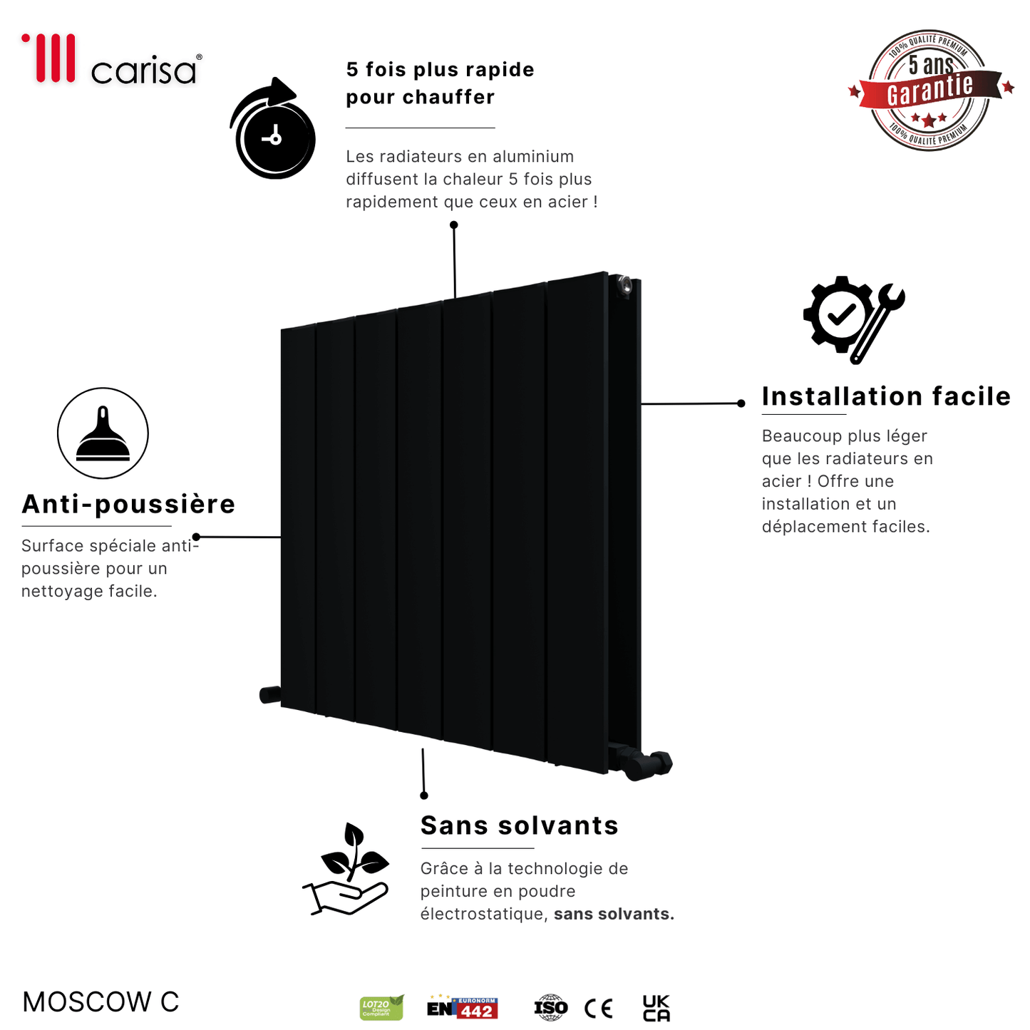 Carisa Moscow C Horizontaler Aluminium-Heizkörper, modernes Design, Anthrazit