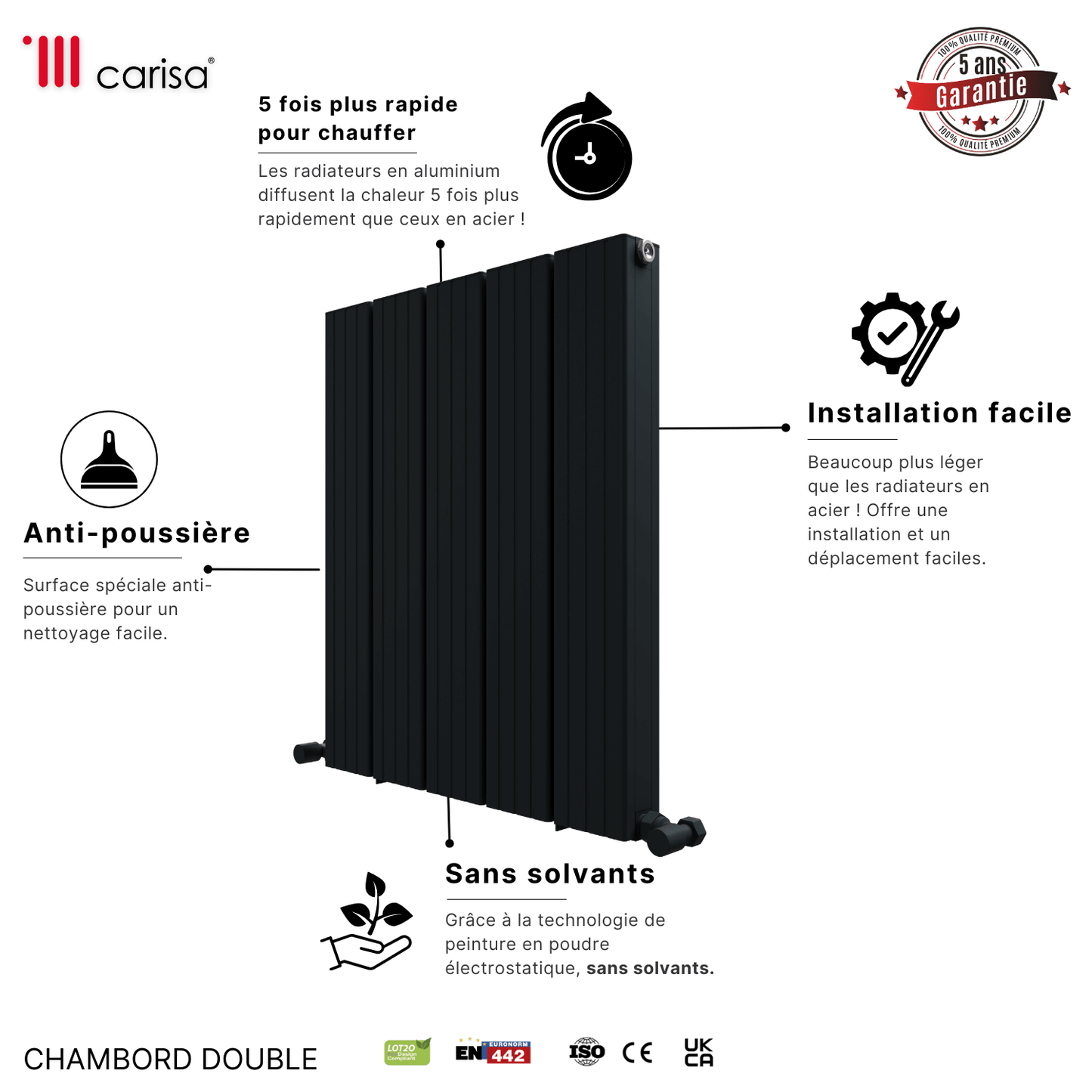 Carisa Chambord Horizontaler Aluminium-Heizkörper, modernes Design, Anthrazit