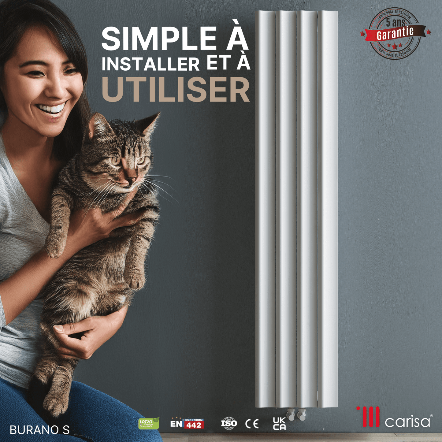 Carisa Burano S Vertikaler Aluminium-Heizkörper, modernes Design, Weiß