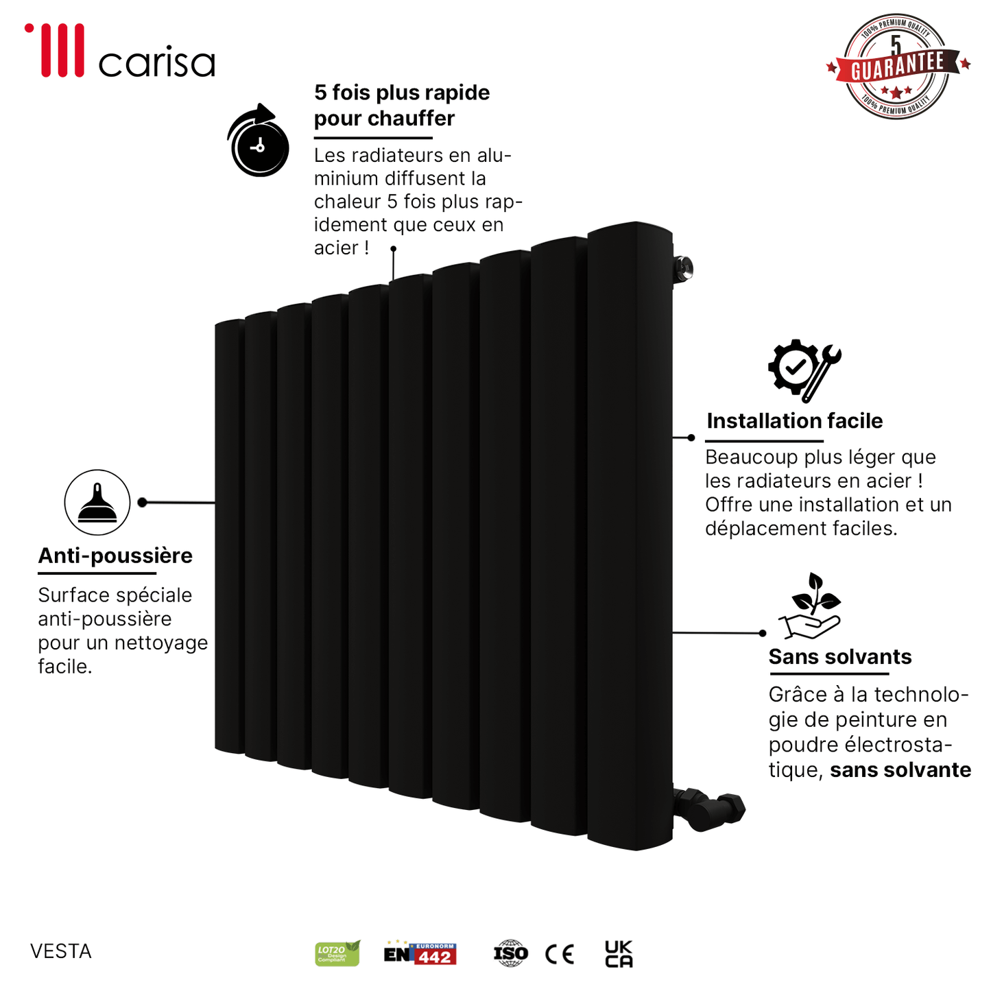 Carisa Vesta Horizontaler Aluminium-Heizkörper, modernes Design, dunkelgrau
