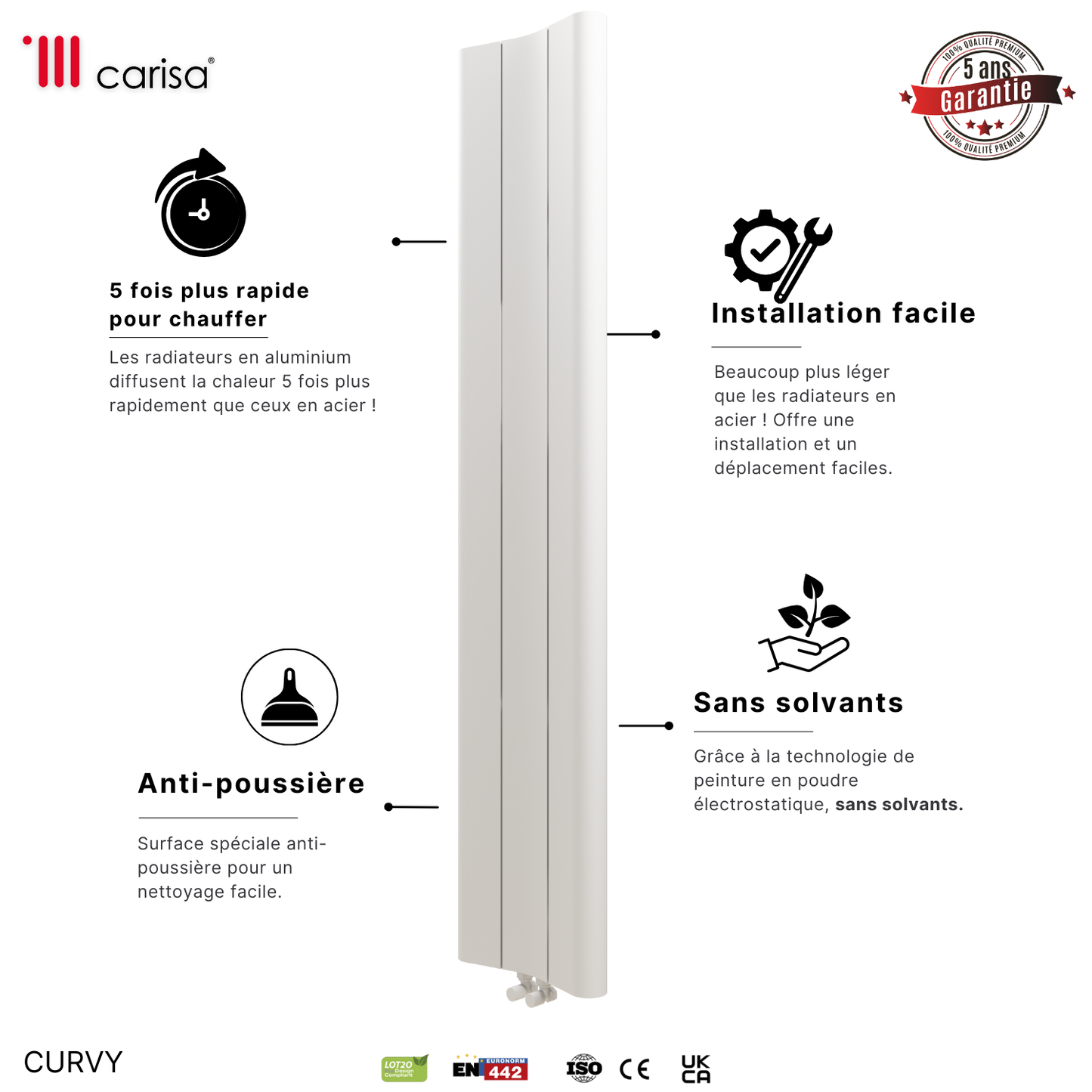 Carisa Curvy Vertikaler Aluminiumheizkörper Modernes Design Weiß