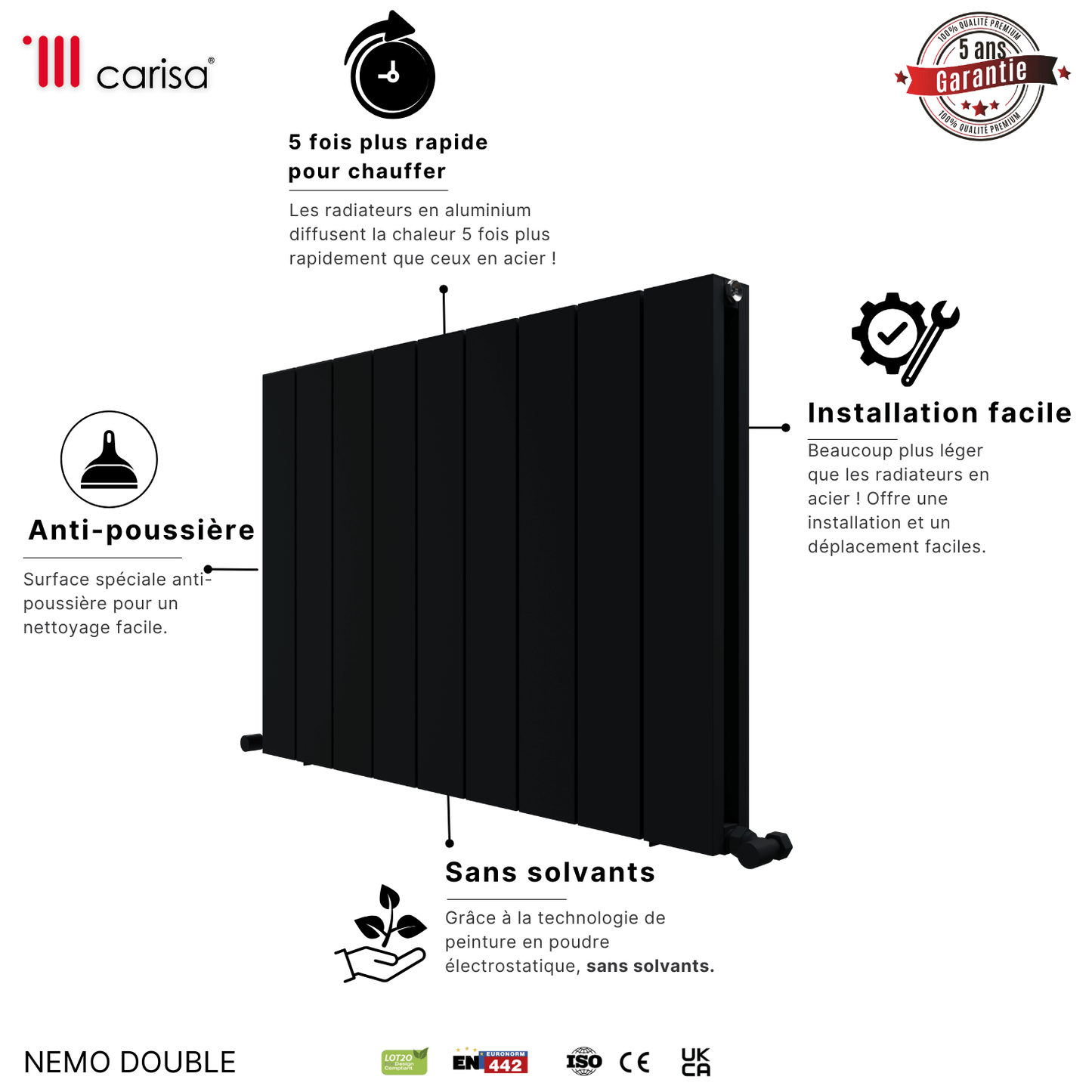 Carisa Nemo Horizontaler Aluminium-Heizkörper, modernes Design, Anthrazit