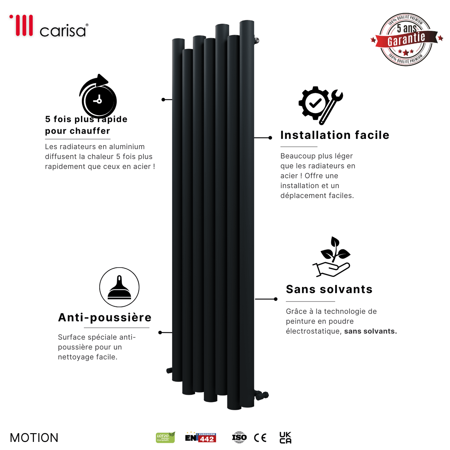 Carisa Motion Vertikaler Aluminium-Heizkörper, modernes Design, Anthrazit