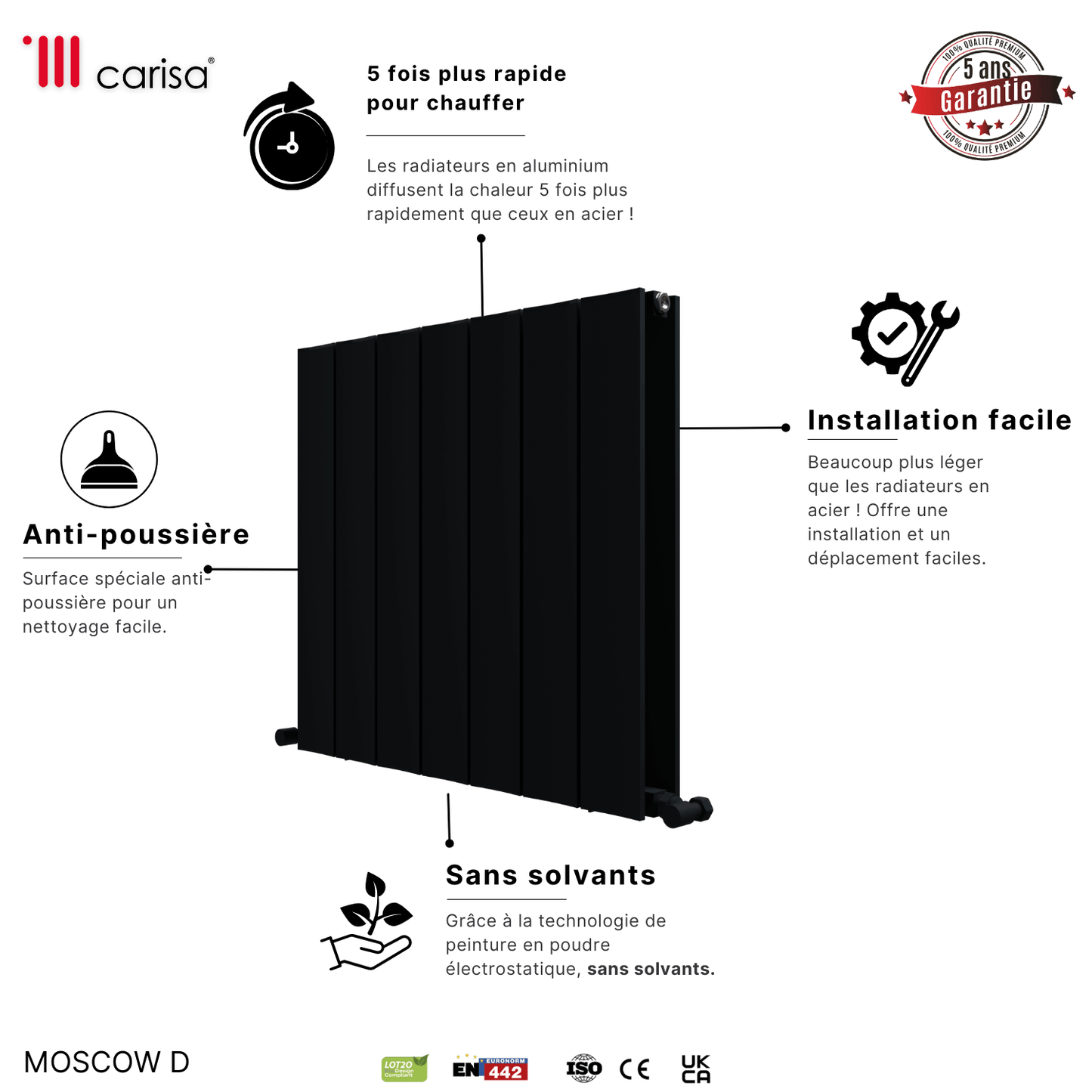 Carisa Moscow D Horizontaler Aluminium-Heizkörper, modernes Design, Anthrazit