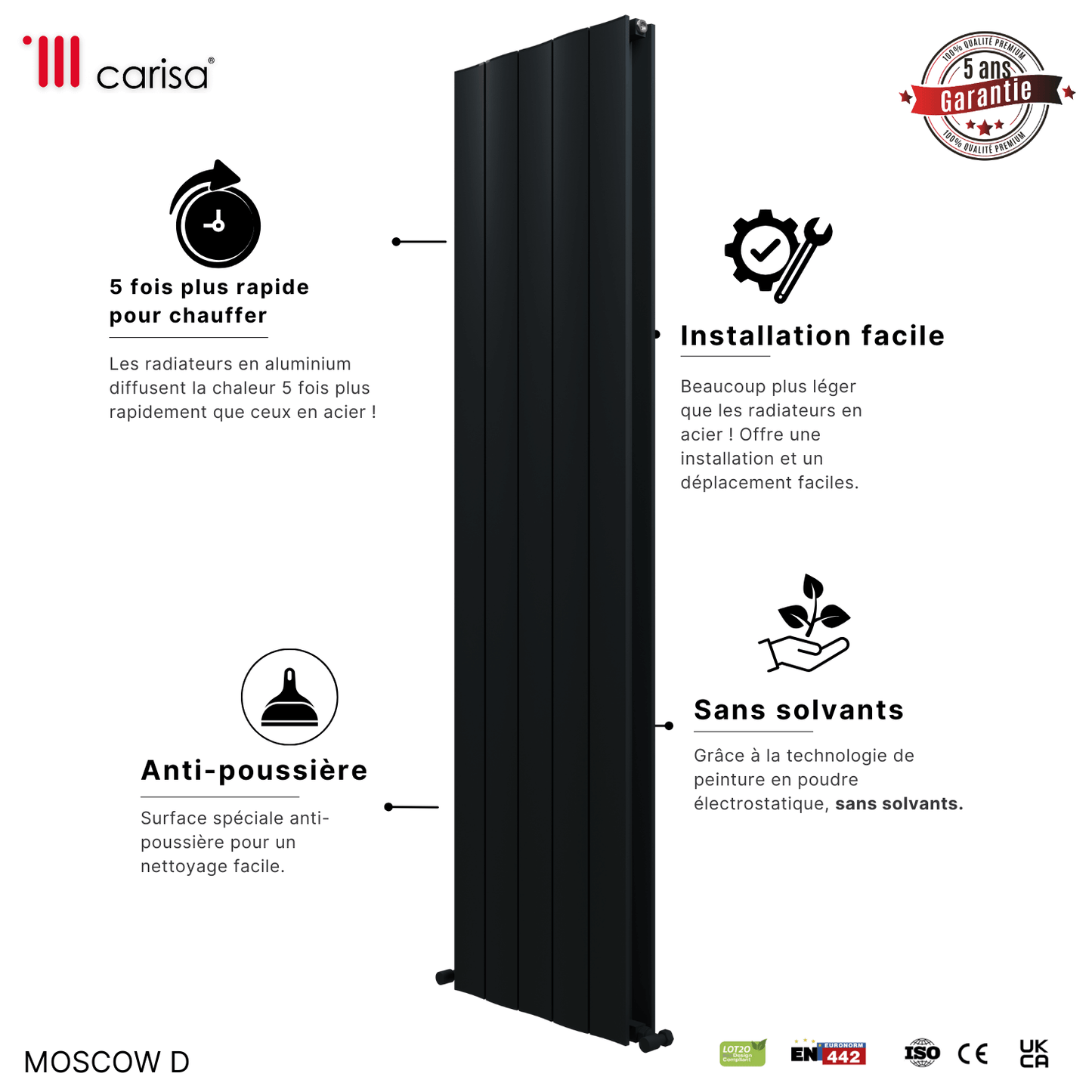Carisa Moscow D Vertikaler Aluminium-Heizkörper, modernes Design, Anthrazit