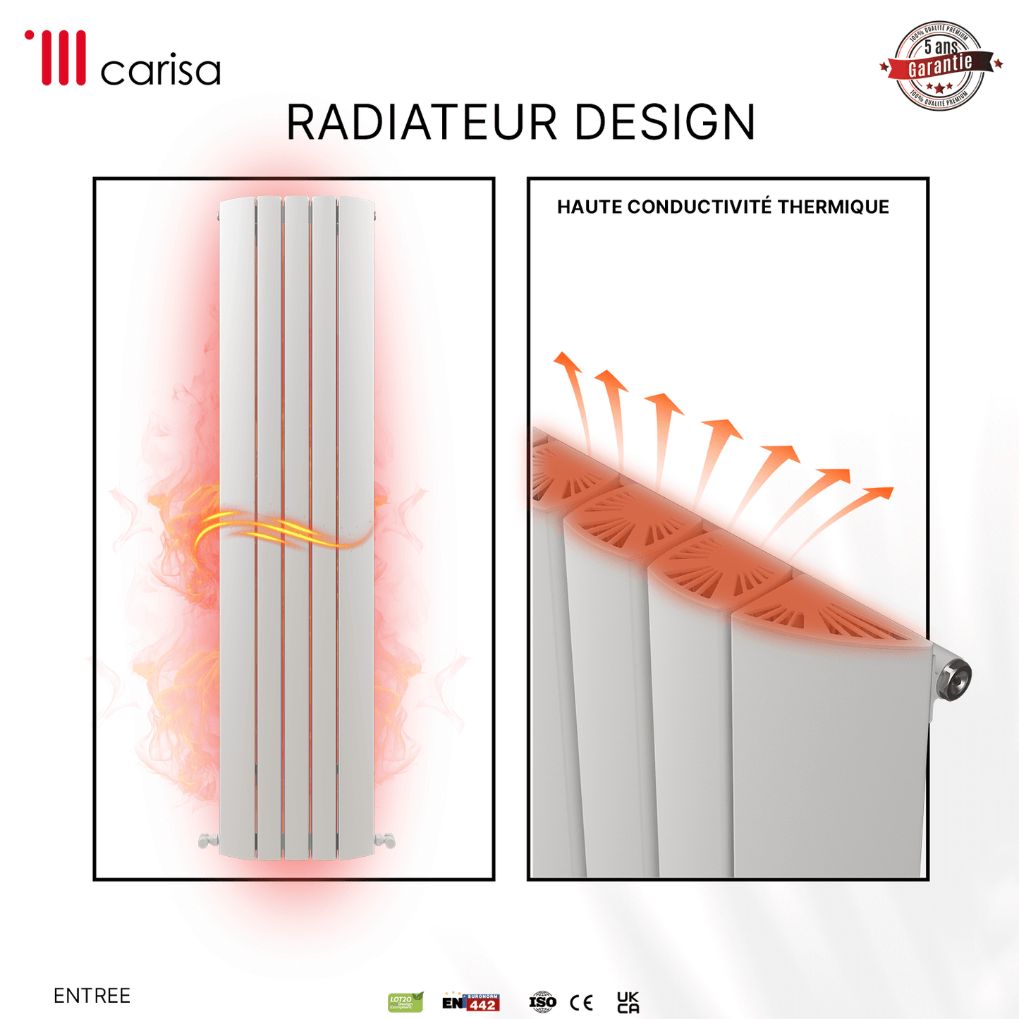 Carisa Gaia Vertikaler Aluminium-Heizkörper, modernes Design, Weiß