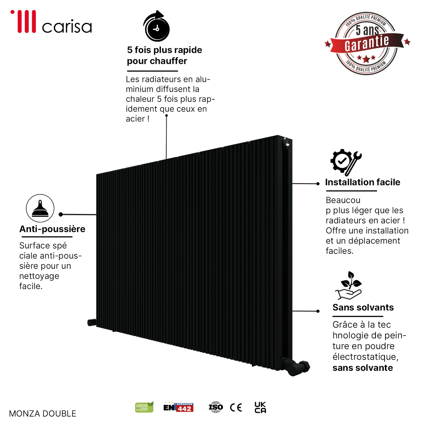 Carisa Monza Horizontaler Aluminium-Heizkörper, modernes Design, Anthrazit
