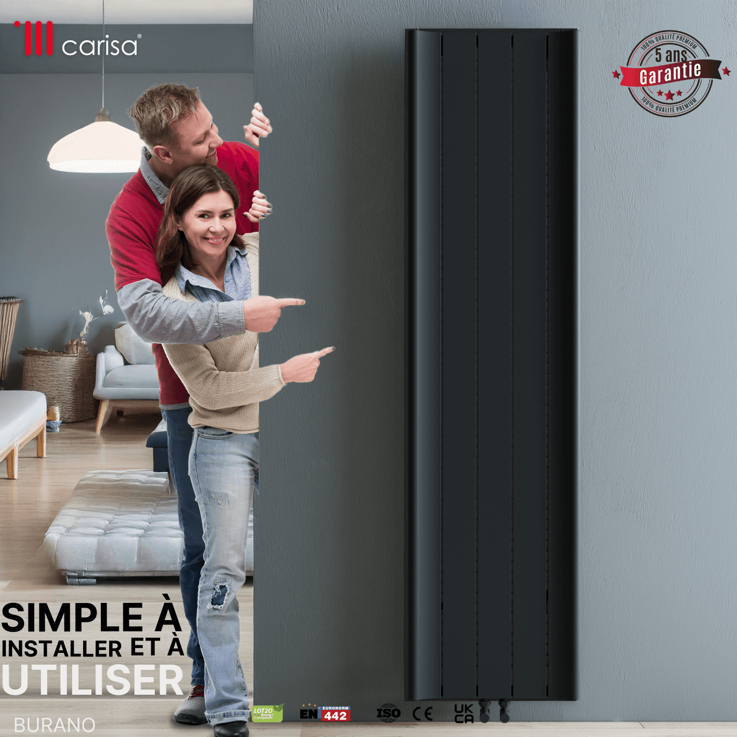 Carisa Burano Vertikaler Aluminium-Heizkörper, modernes Design, Anthrazit