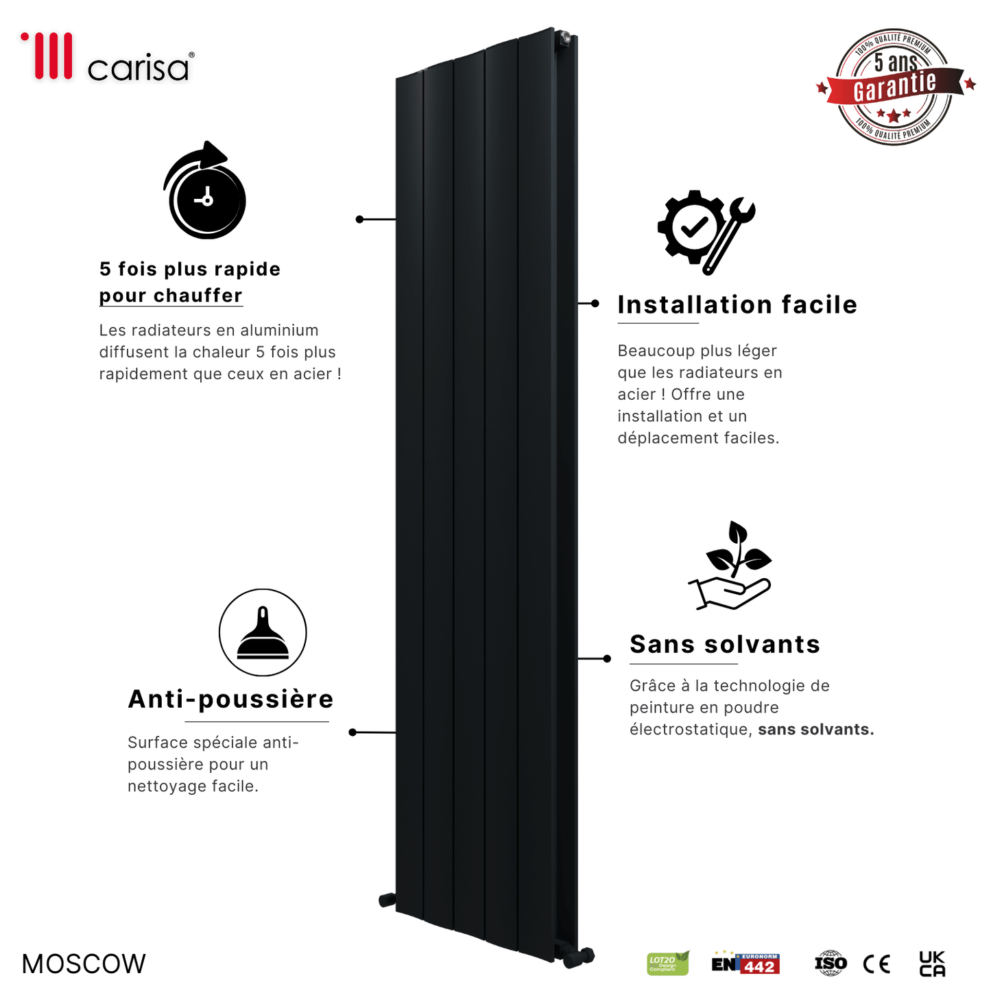 Carisa Moskau Vertikaler Aluminium-Heizkörper, modernes Design, Anthrazit