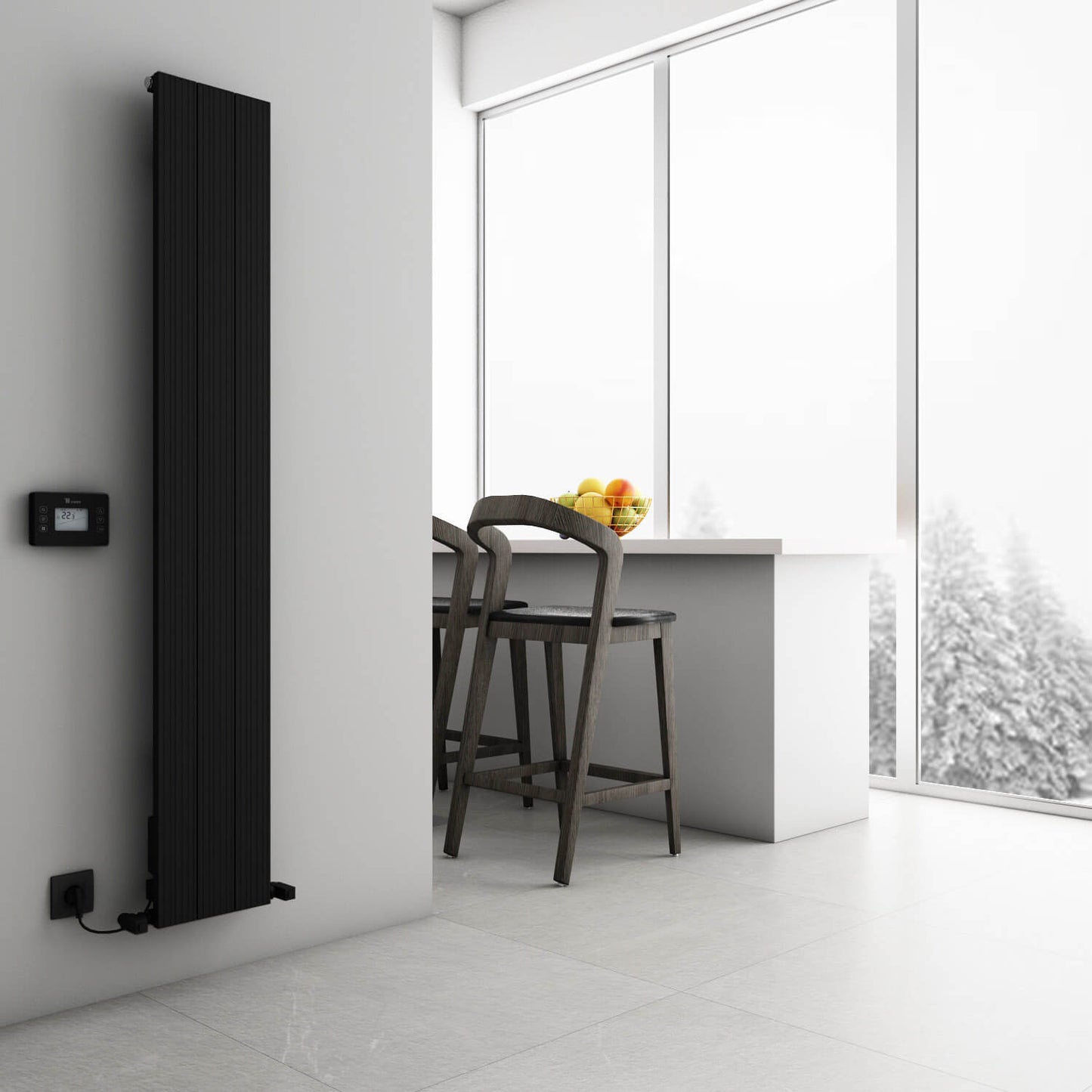 Carisa Boreas Hybrid M Vertikaler elektrischer Heizkörper, modernes Design, Schwarz