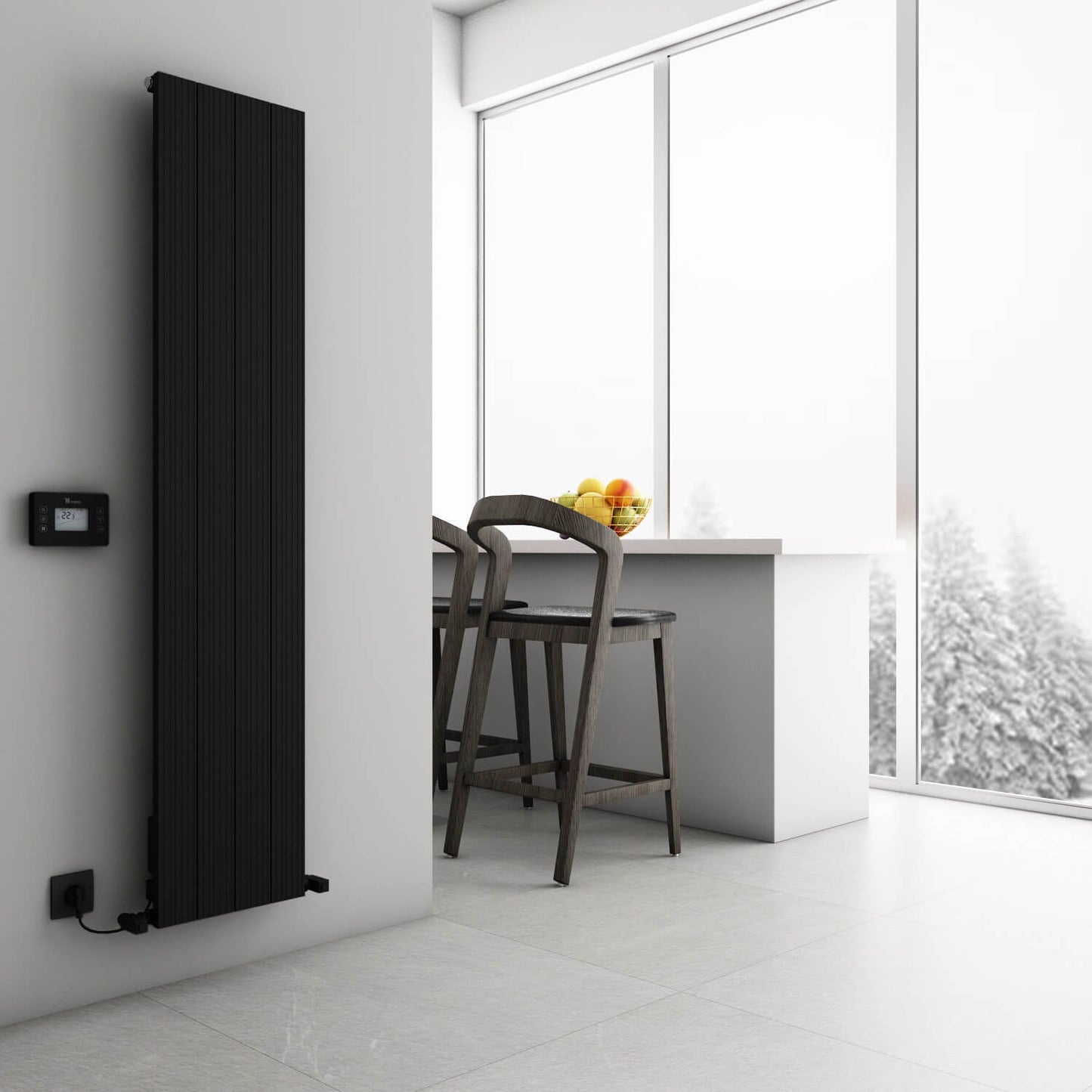 Carisa Boreas Hybrid M Vertikaler elektrischer Heizkörper, modernes Design, Schwarz