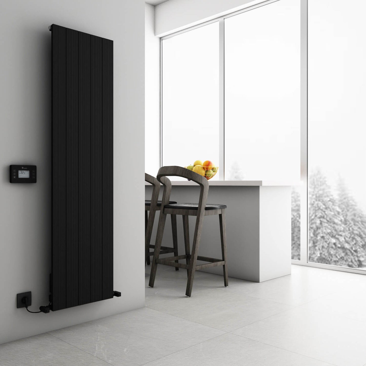 Carisa Boreas Hybrid M Vertikaler elektrischer Heizkörper, modernes Design, Schwarz