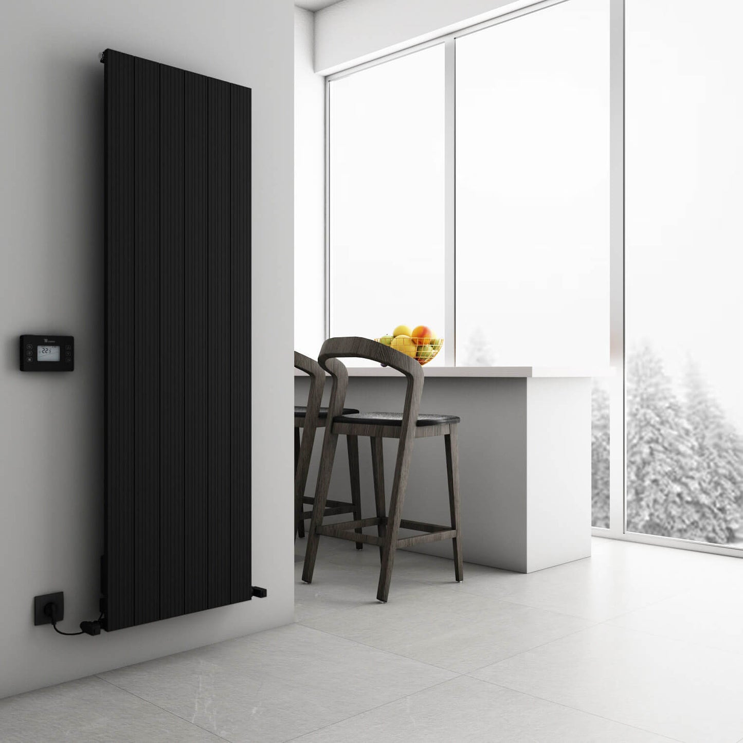 Carisa Boreas Hybrid M Vertikaler elektrischer Heizkörper, modernes Design, Schwarz
