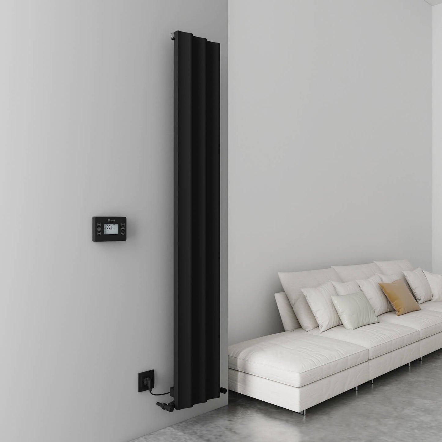 Carisa Boreas Hybrid S Vertikaler elektrischer Heizkörper, modernes Design, Schwarz