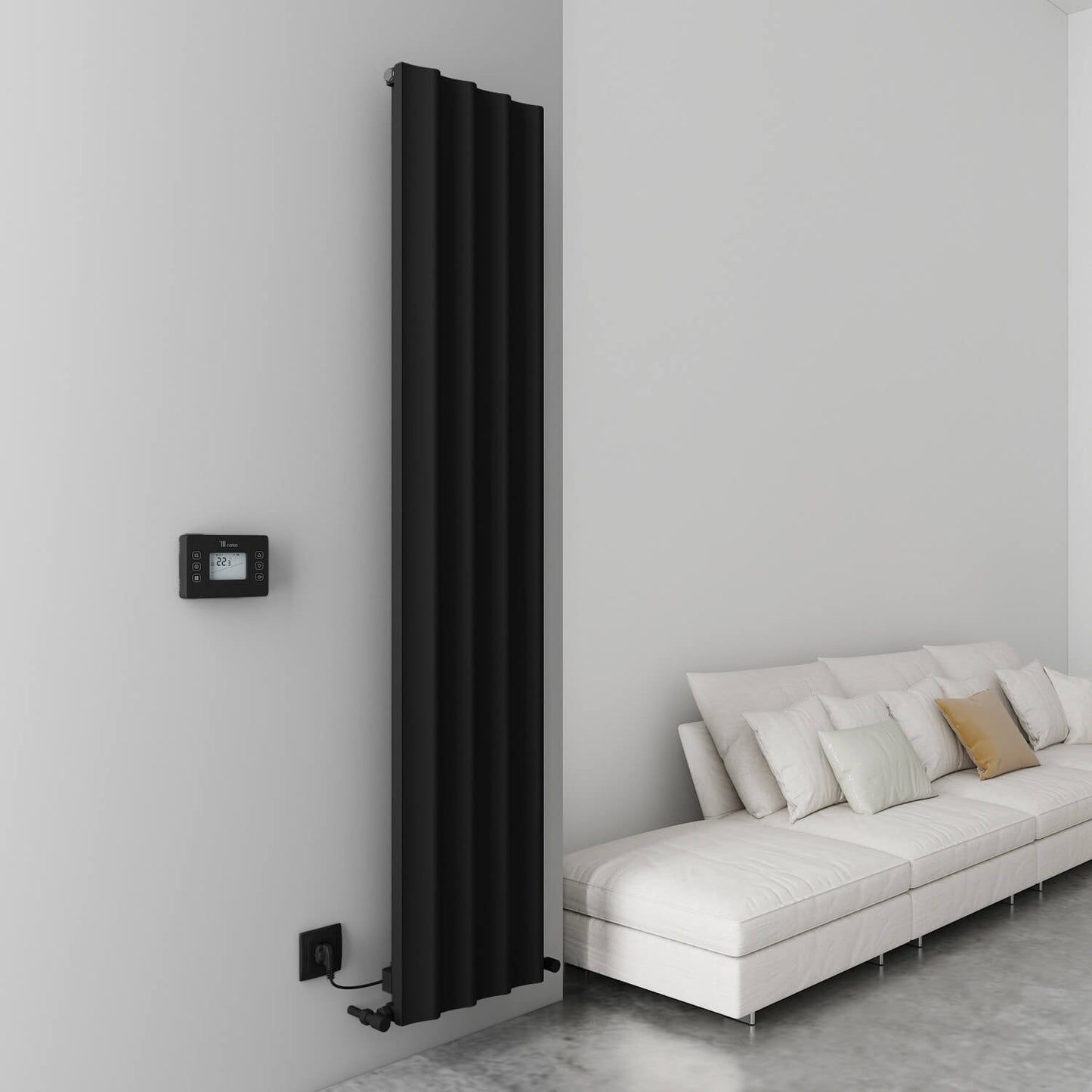 Carisa Boreas Hybrid S Vertikaler elektrischer Heizkörper, modernes Design, Schwarz