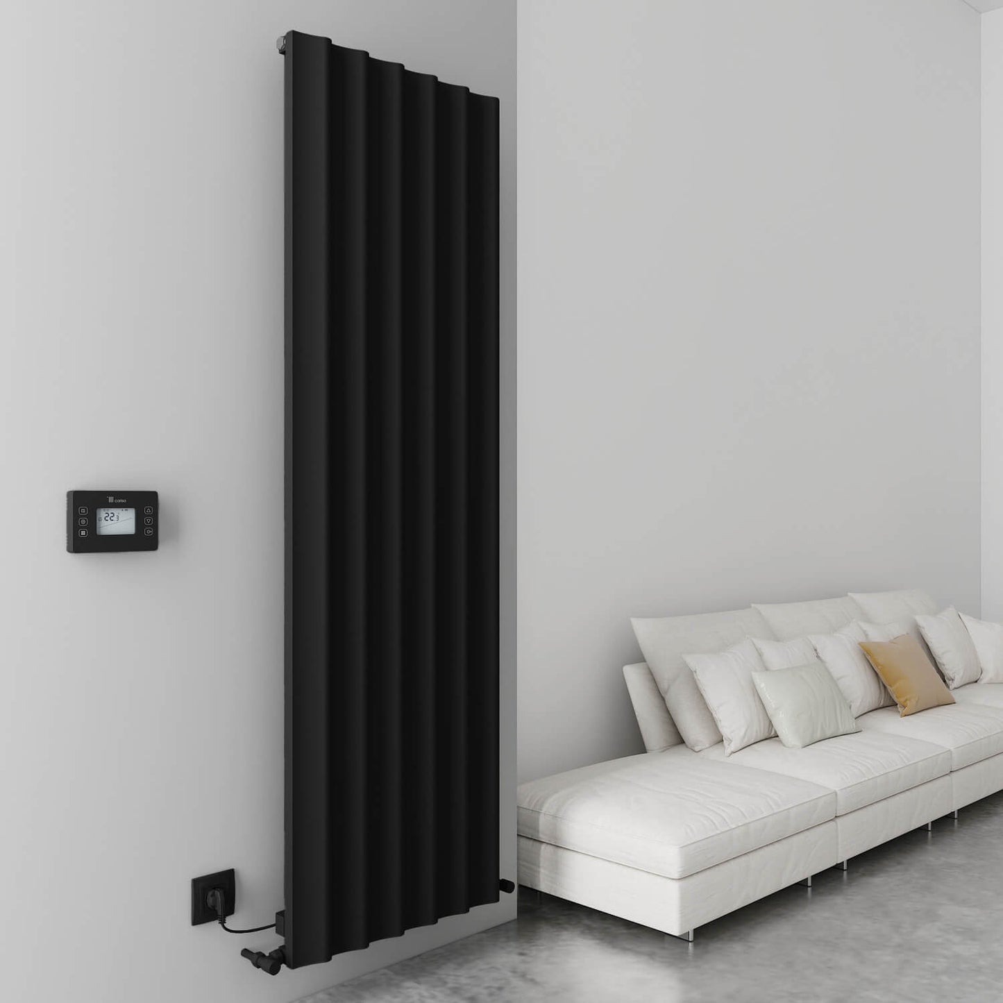 Carisa Boreas Hybrid S Vertikaler elektrischer Heizkörper, modernes Design, Schwarz