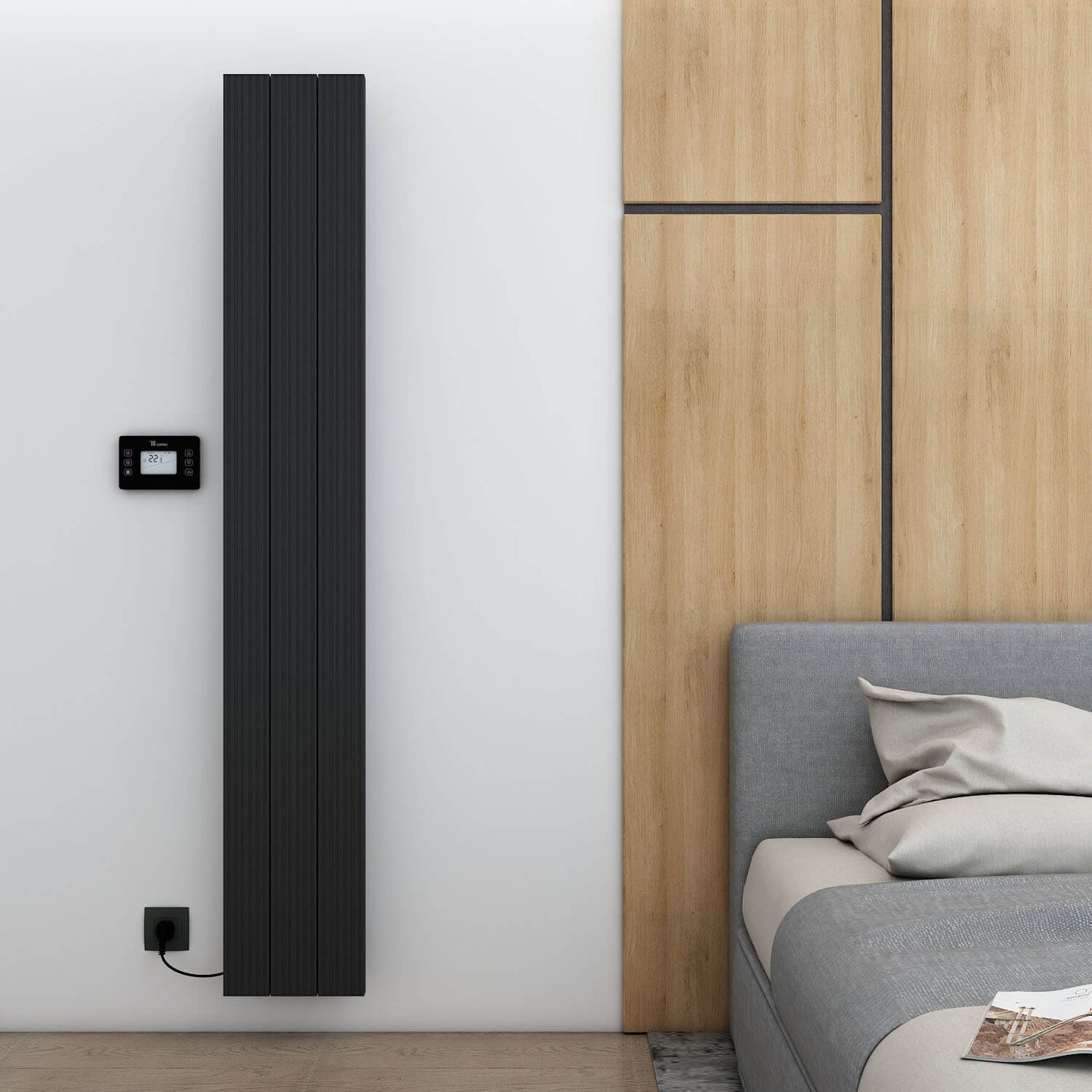 Carisa Boreas M Vertikaler elektrischer Heizkörper, modernes Design, Schwarz