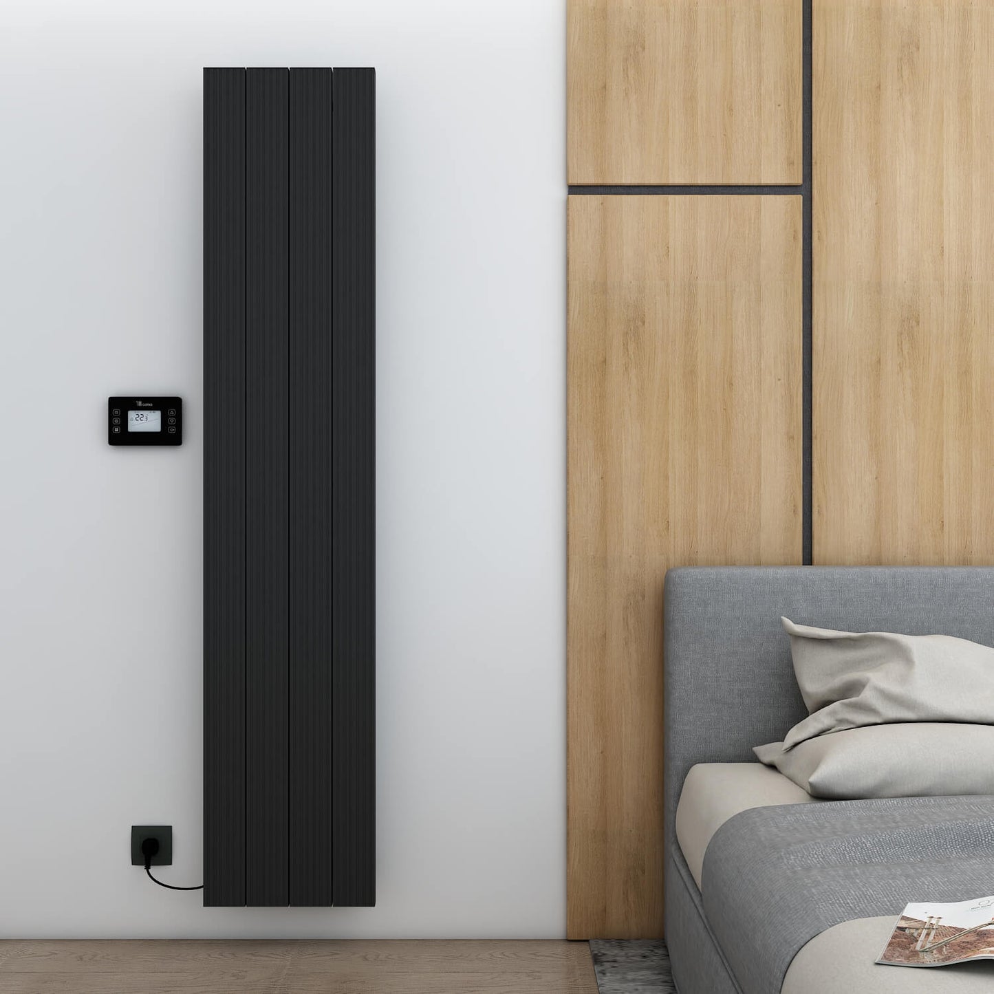 Carisa Boreas M Vertikaler elektrischer Heizkörper, modernes Design, Schwarz