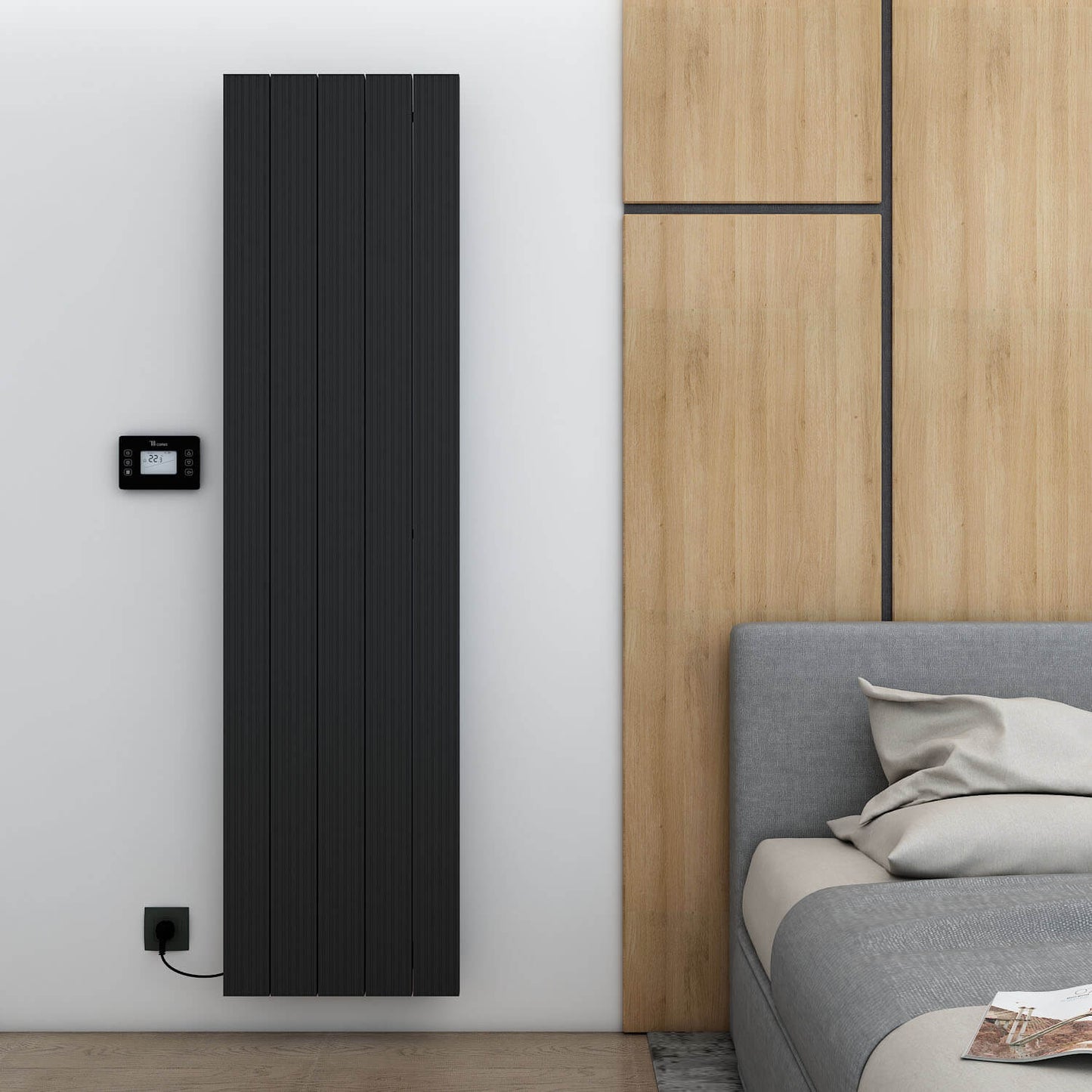 Carisa Boreas M Vertikaler elektrischer Heizkörper, modernes Design, Schwarz