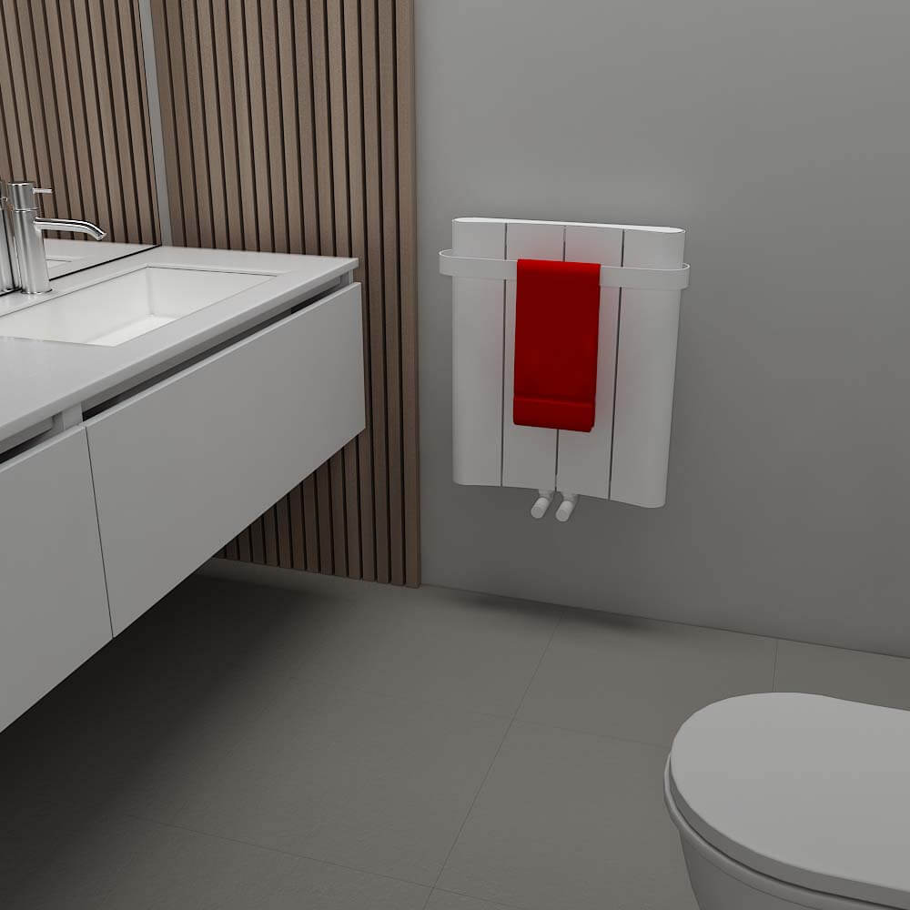 Carisa Curvy Bad-Handtuchwärmer aus Aluminium, modernes Design, Weiß