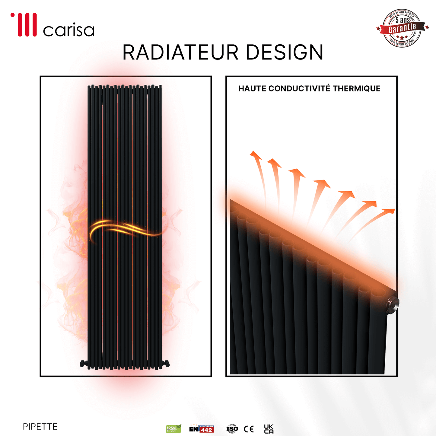Carisa Pipette Vertikaler Aluminium-Heizkörper, modernes Design, Anthrazit