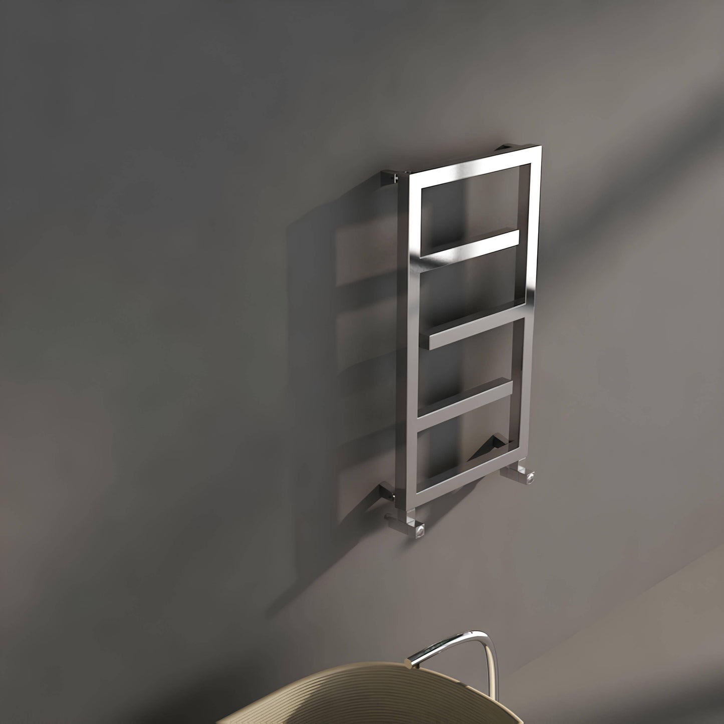 Carisa Eclipse Handtuchwärmer aus Edelstahl, modernes Design, hochglanzpoliert