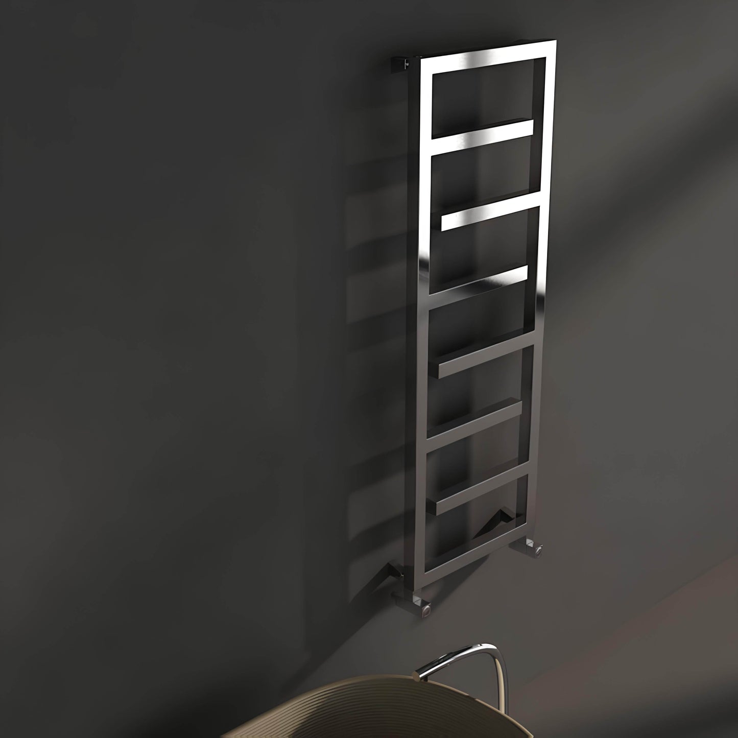 Carisa Eclipse Handtuchwärmer aus Edelstahl, modernes Design, hochglanzpoliert