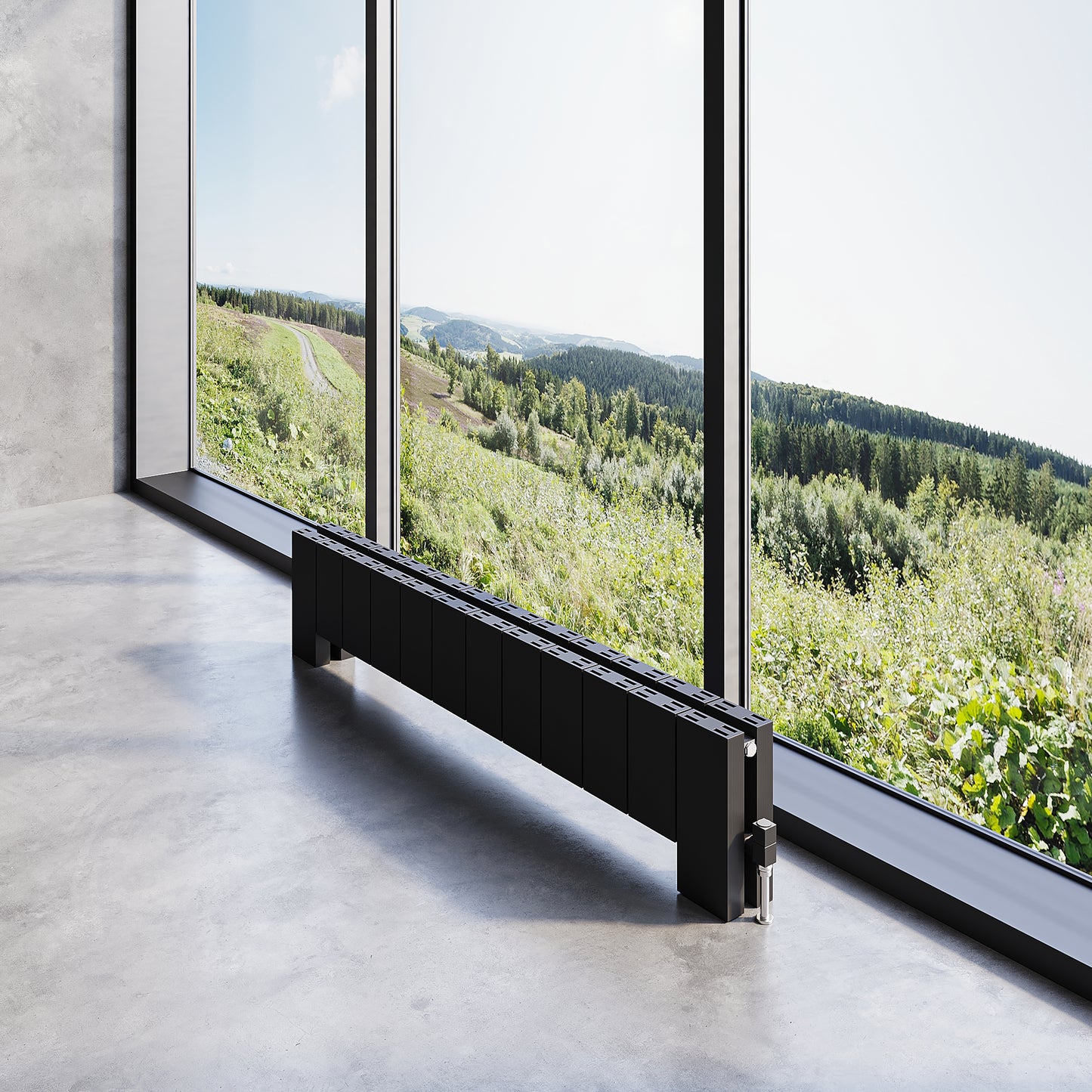 Carisa Elvino Bodenheizkörper aus Aluminium, horizontal, modernes Design, Schwarz
