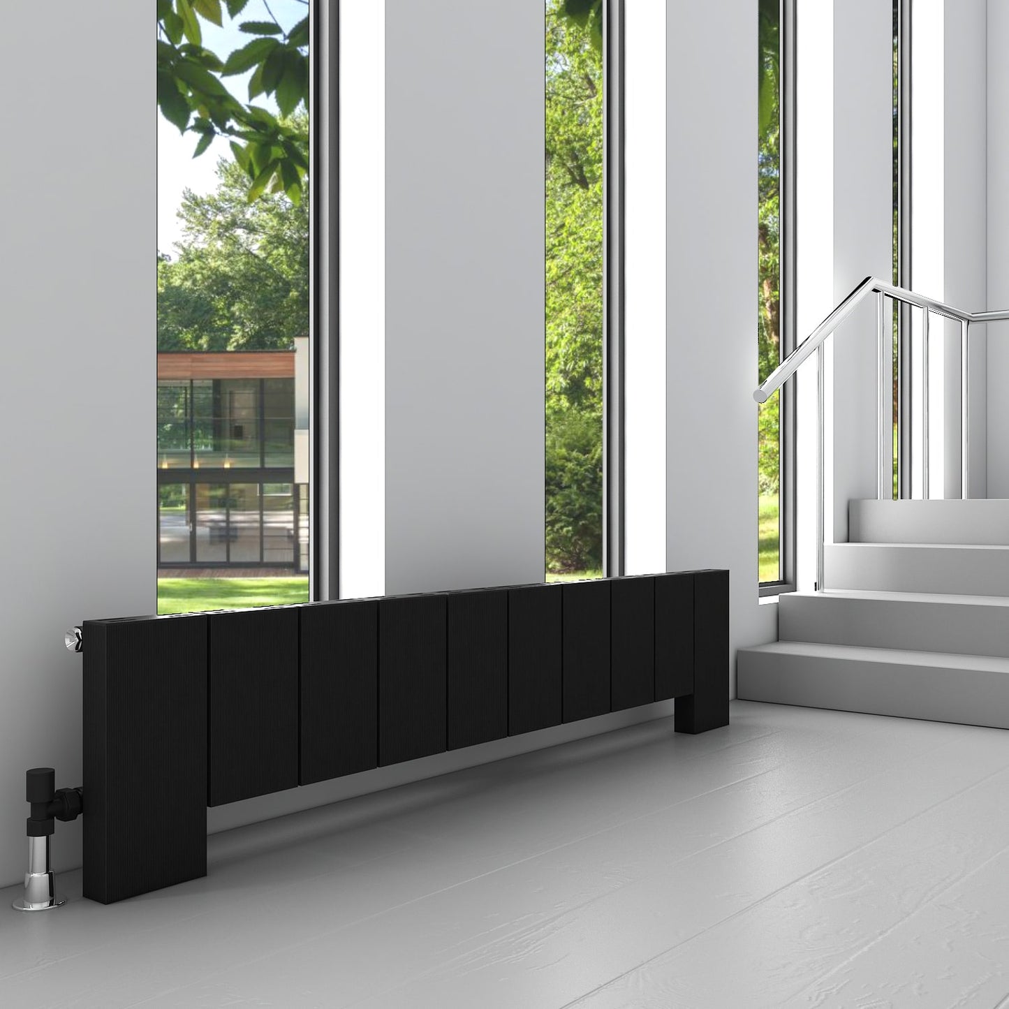 Carisa Elvino Bodenheizkörper aus Aluminium, horizontal, modernes Design, Schwarz