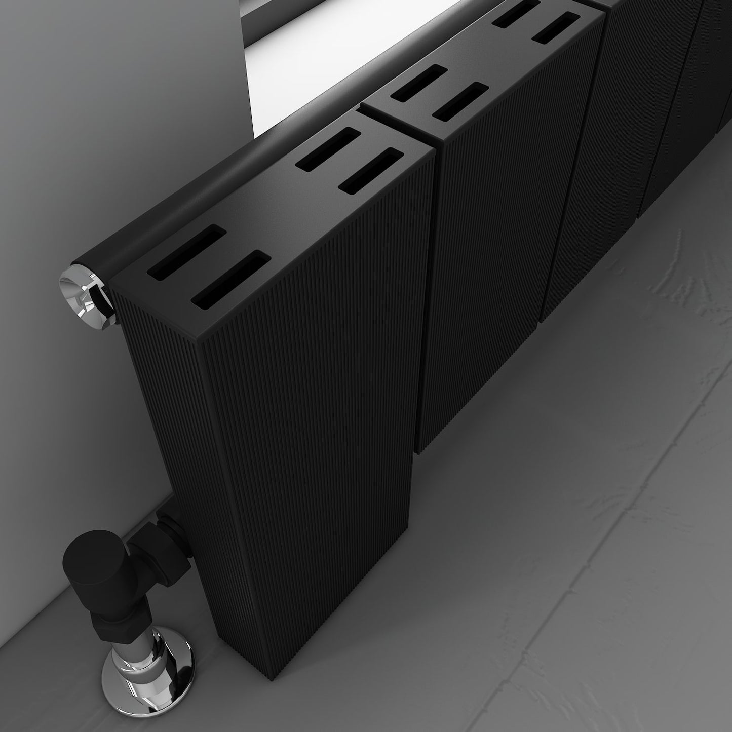 Carisa Elvino Bodenheizkörper aus Aluminium, horizontal, modernes Design, Schwarz