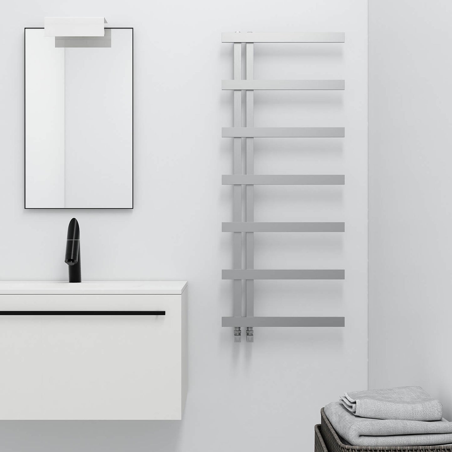 Carisa Grace Handtuchwärmer aus Edelstahl, modernes Design, seidenmatt poliert